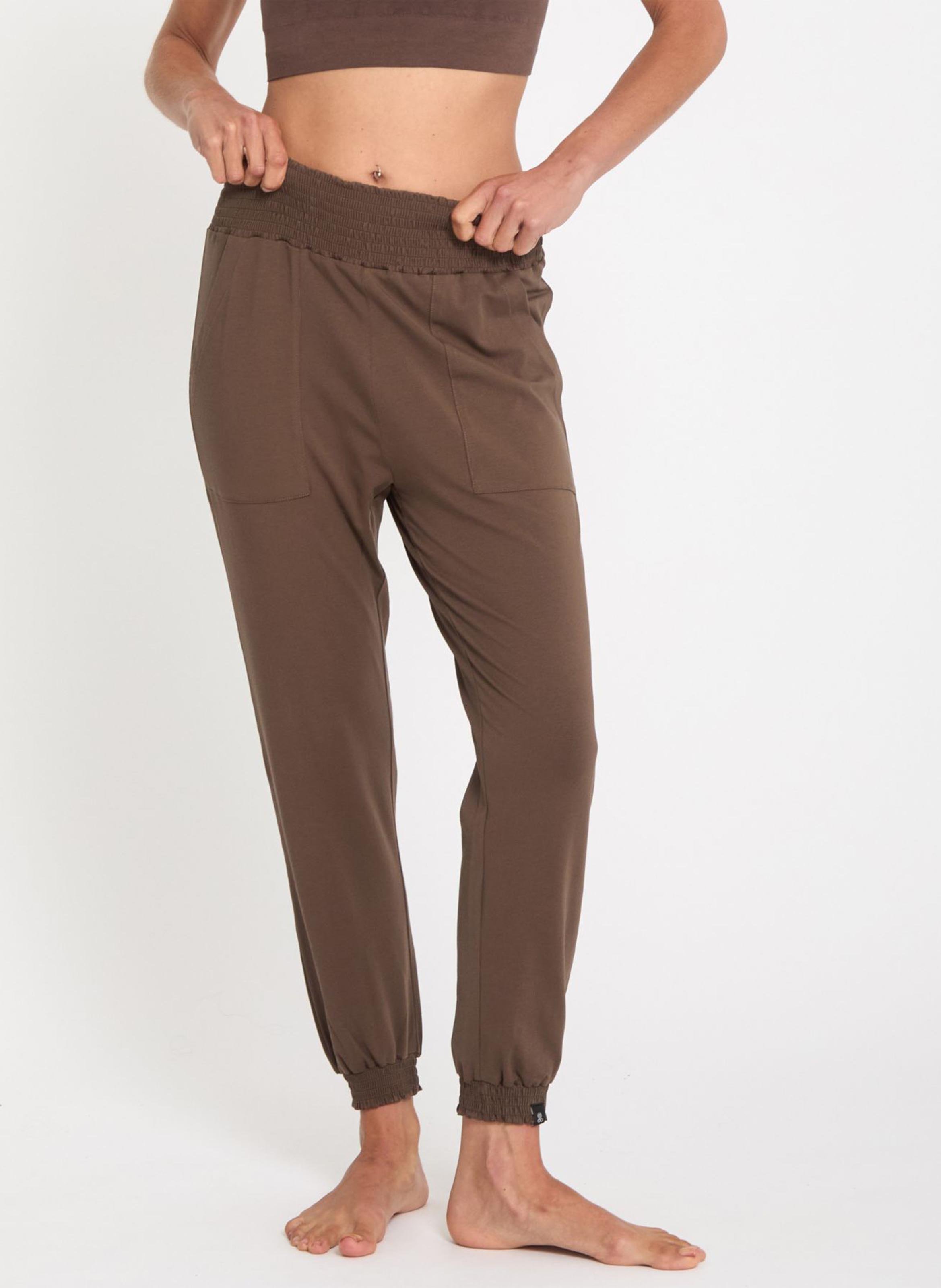 High-rise straight-leg cotton-blend pants YOGA SEARCHER Brown
