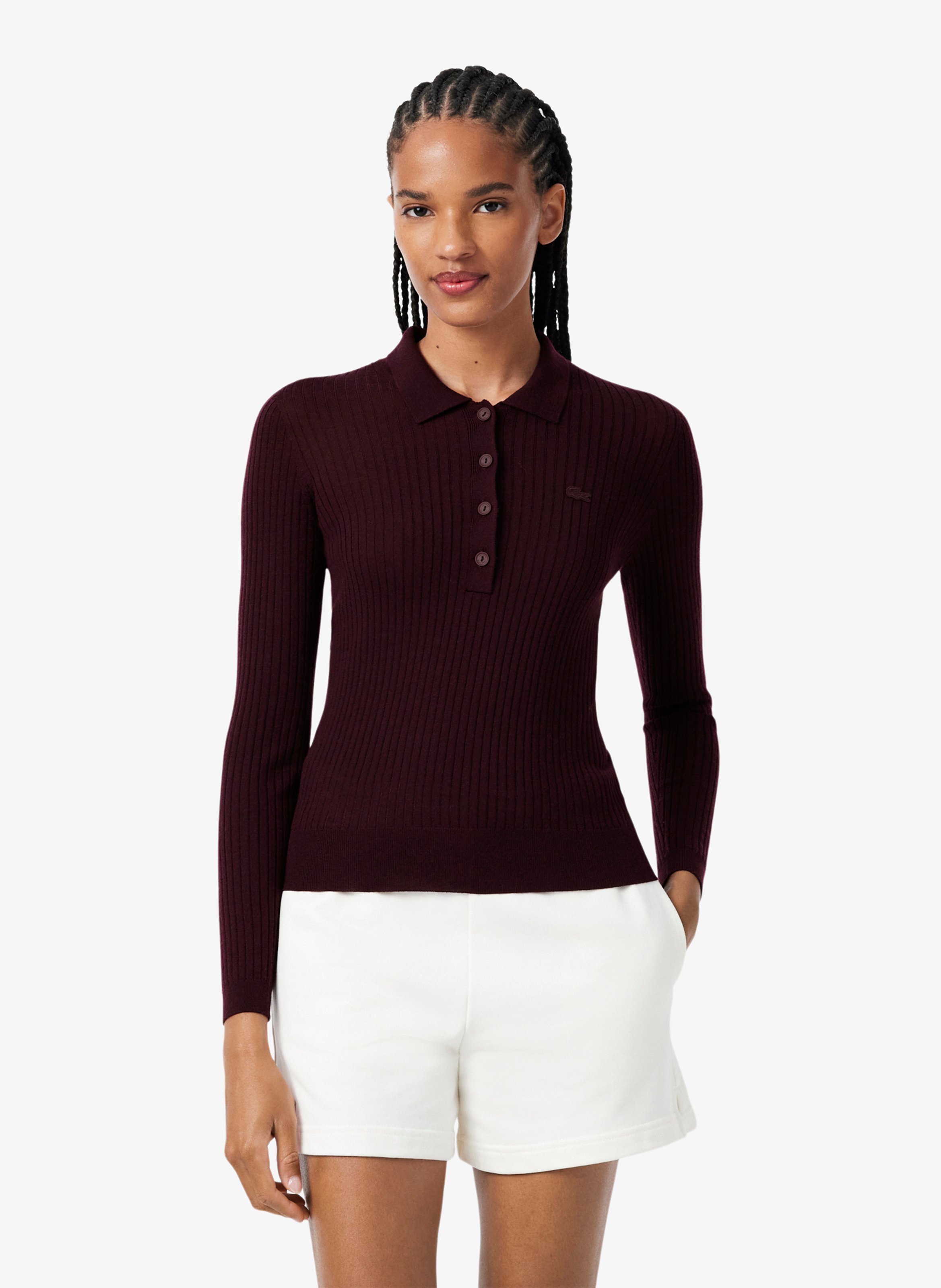 Eng anliegender Wollpullover mit Polokragen LACOSTE Rot