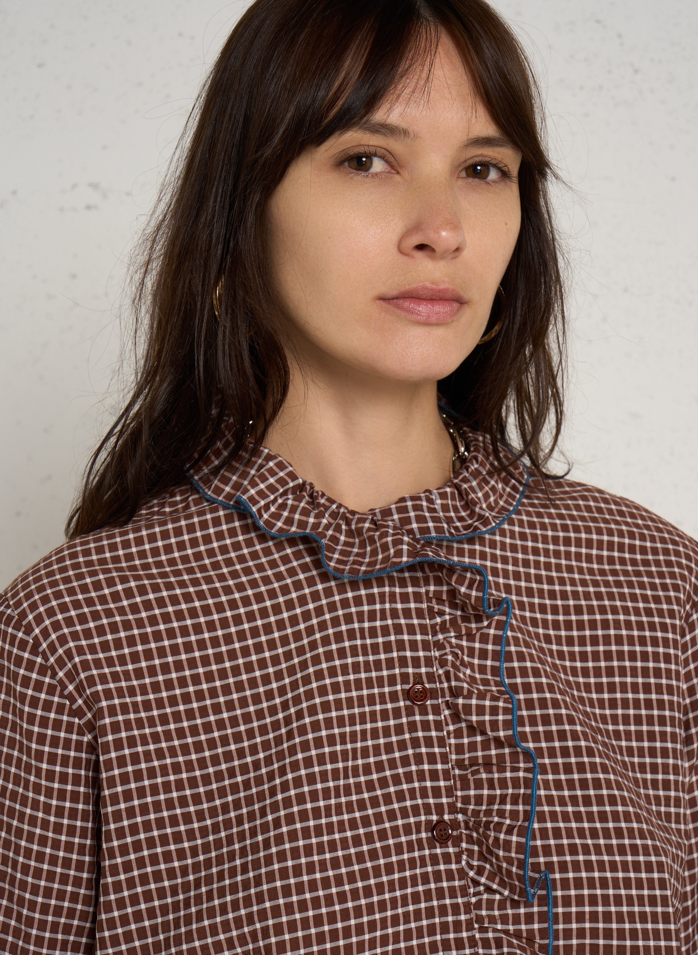 Chemise manches longues à volant  DES PETITS HAUTS Marron