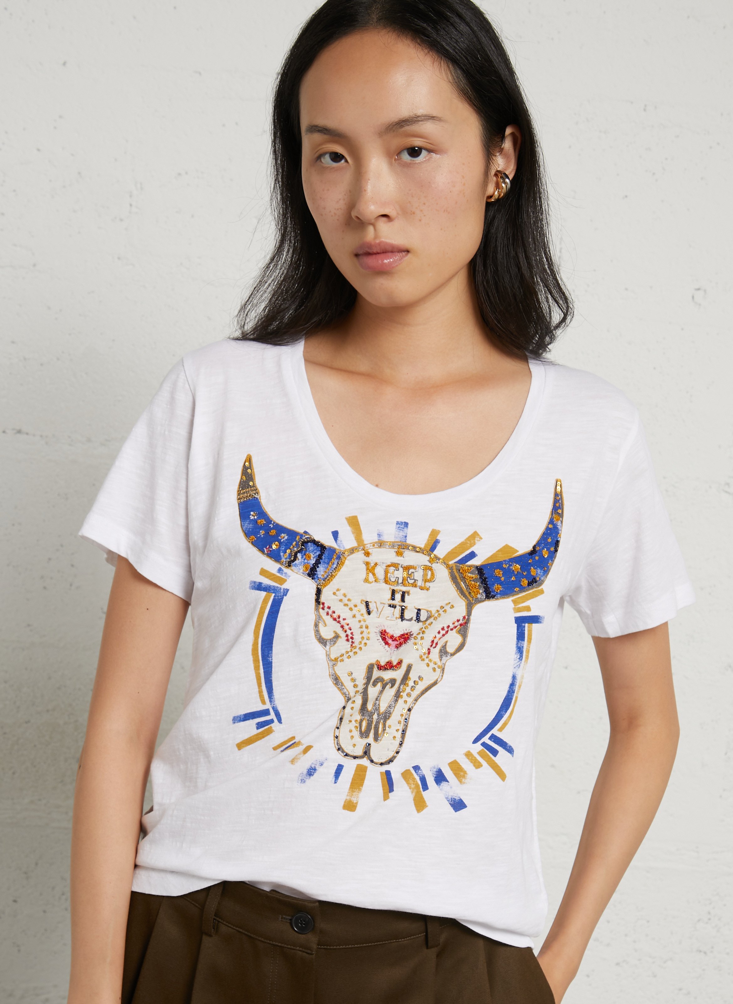 Tee-shirt à sequins en coton bio LEON & HARPER Blanc