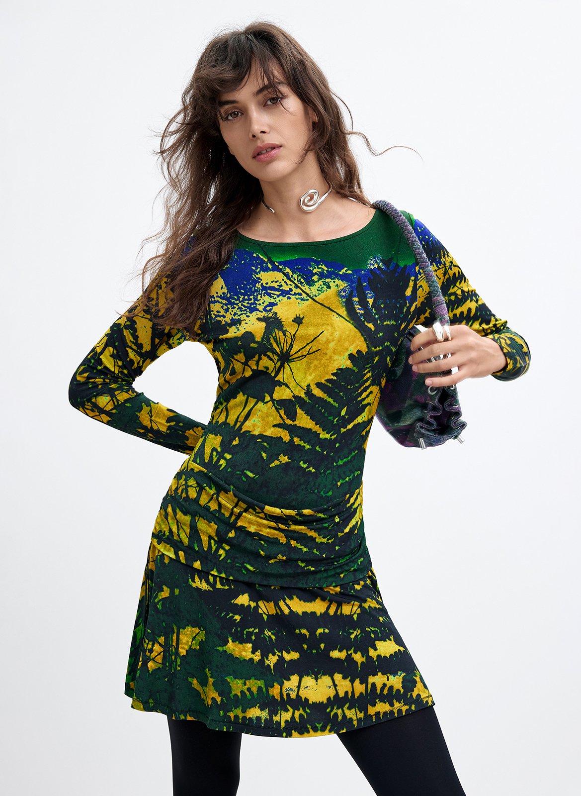 Korte tricotjurk met print DESIGUAL Groen