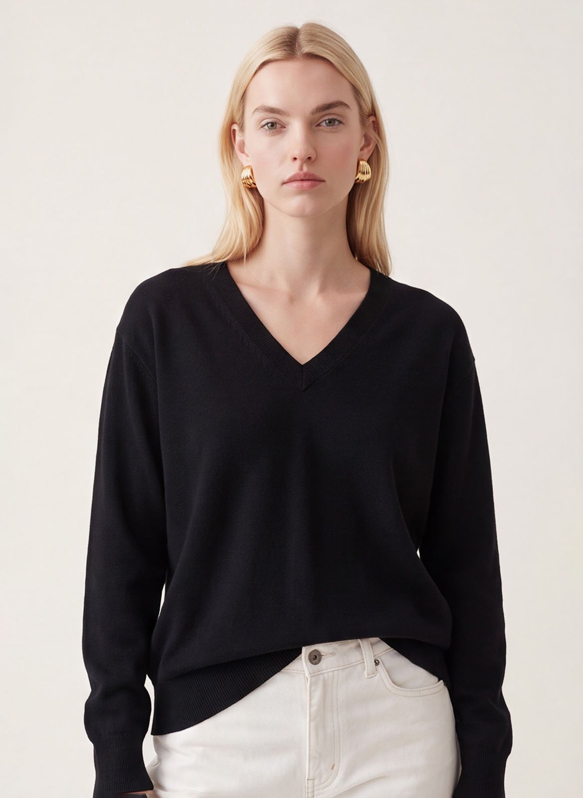 Rechte broek met V-hals in effen kleur KOOKAI