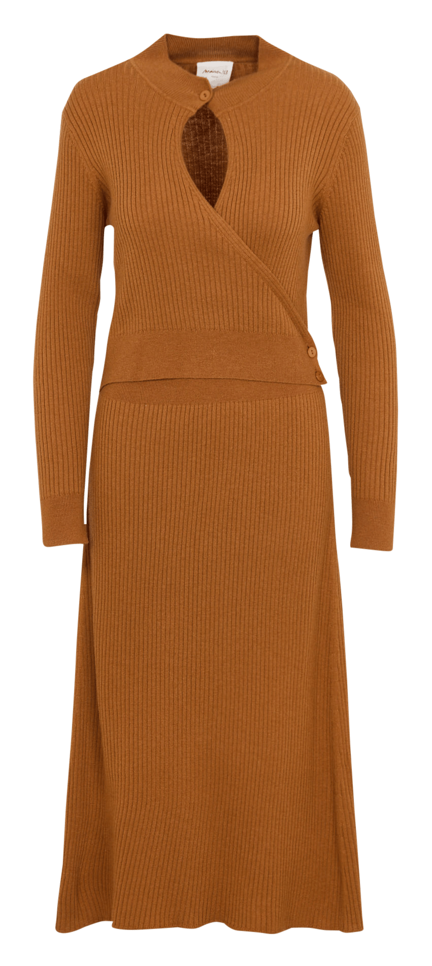 Lange uitlopende jurk van geribde tricot MAISON 123 Goudkleurig