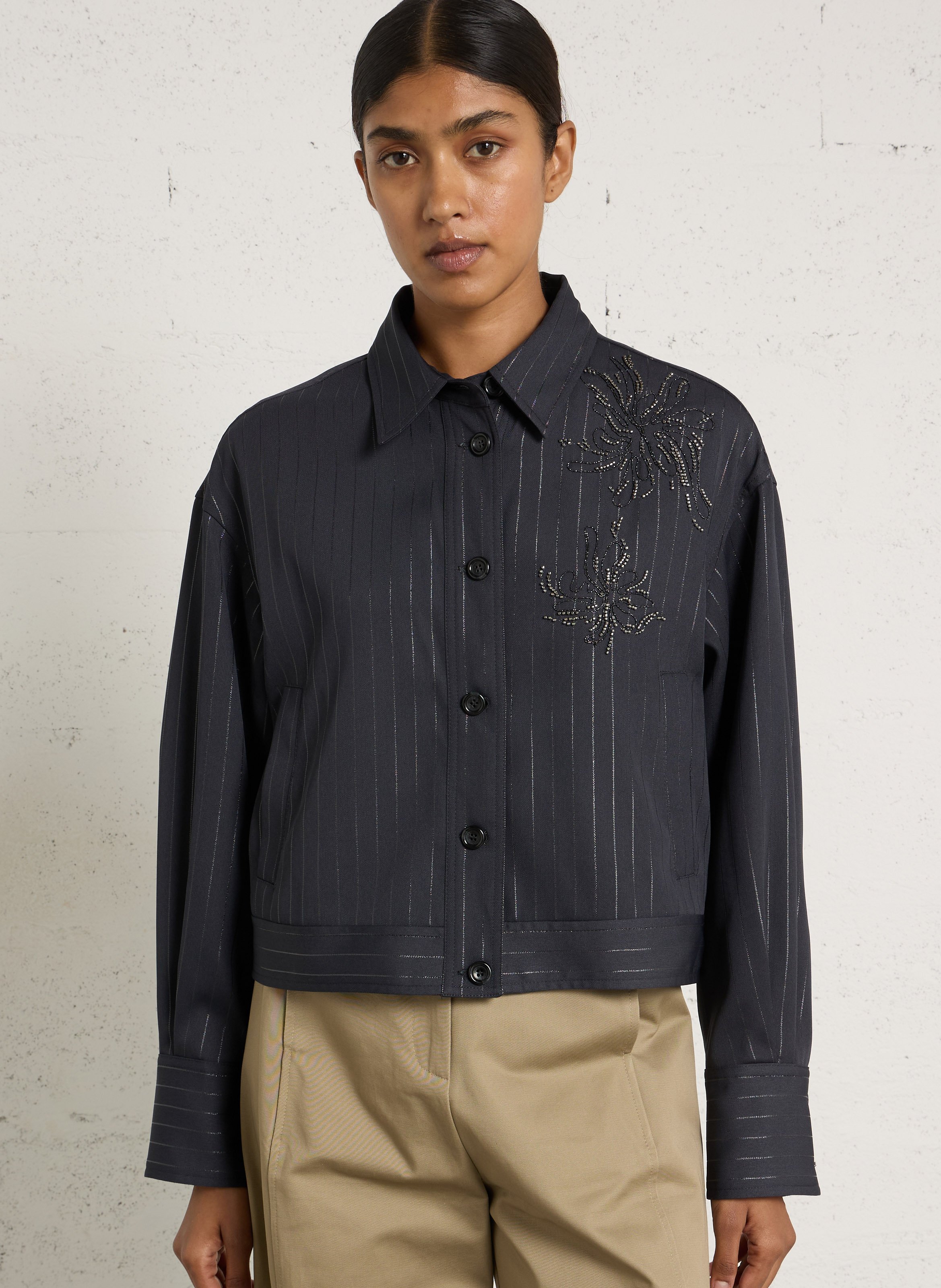 Veste courte à rayures et perles LIU JO Gris