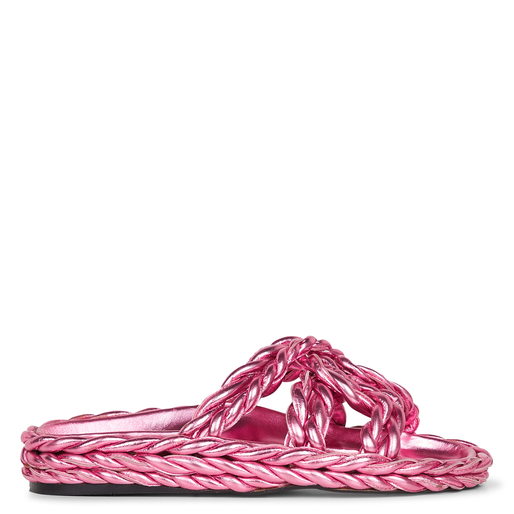 Platte sandalen van gevlochten metallic leer LAURENCE BRAS Roze