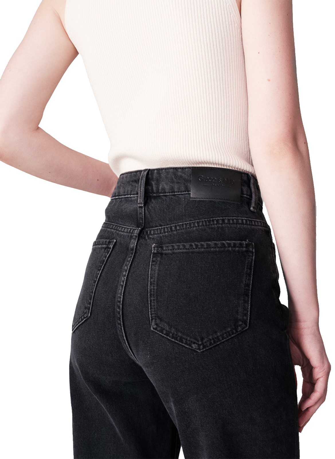 - Straight leg- High waist- Zip fastening- Belt loops- 5 pockets- Stretch cotton GRACE ET MILA Black