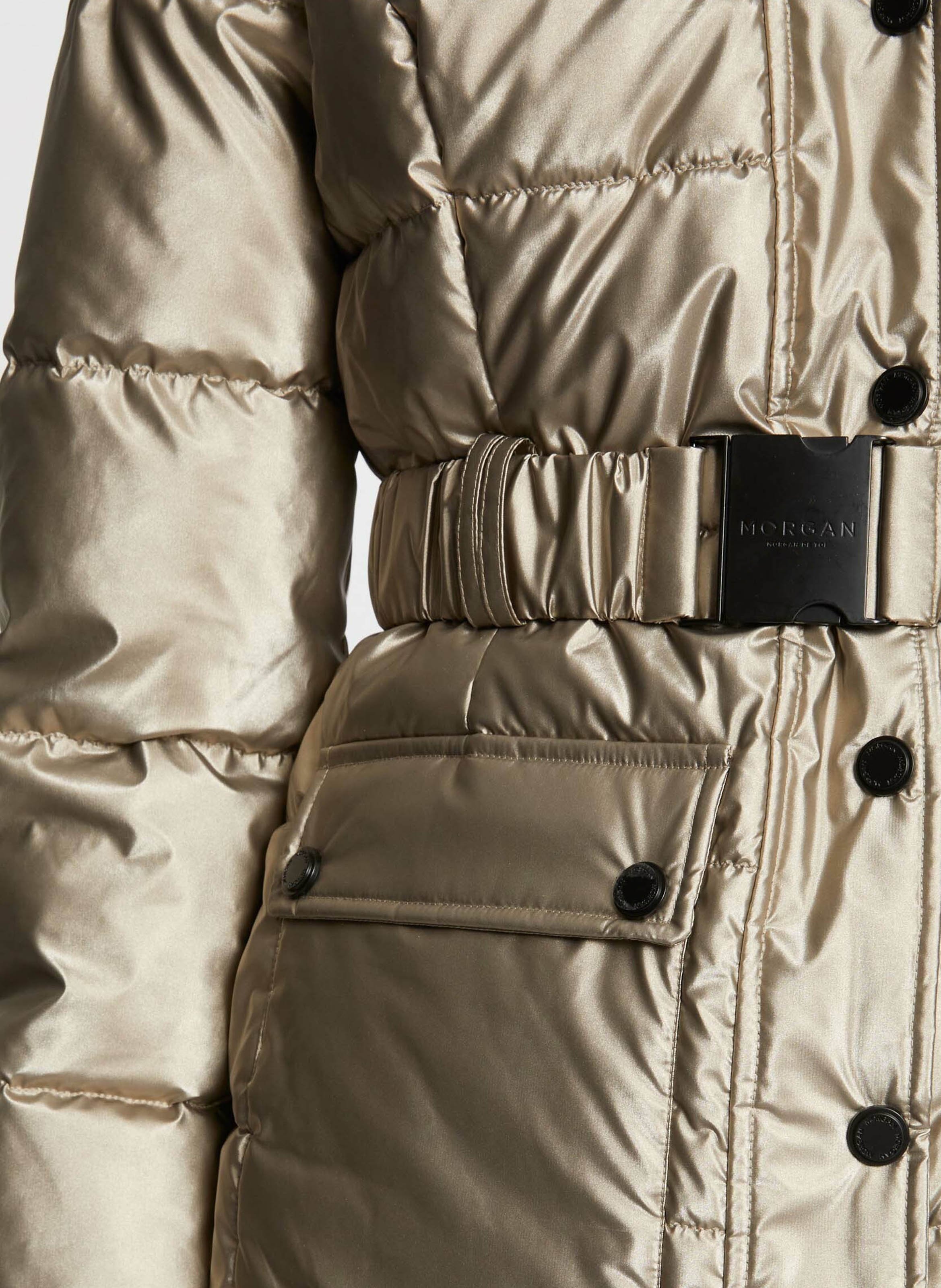 Metallische Daunenjacke mit Kapuze Gelb