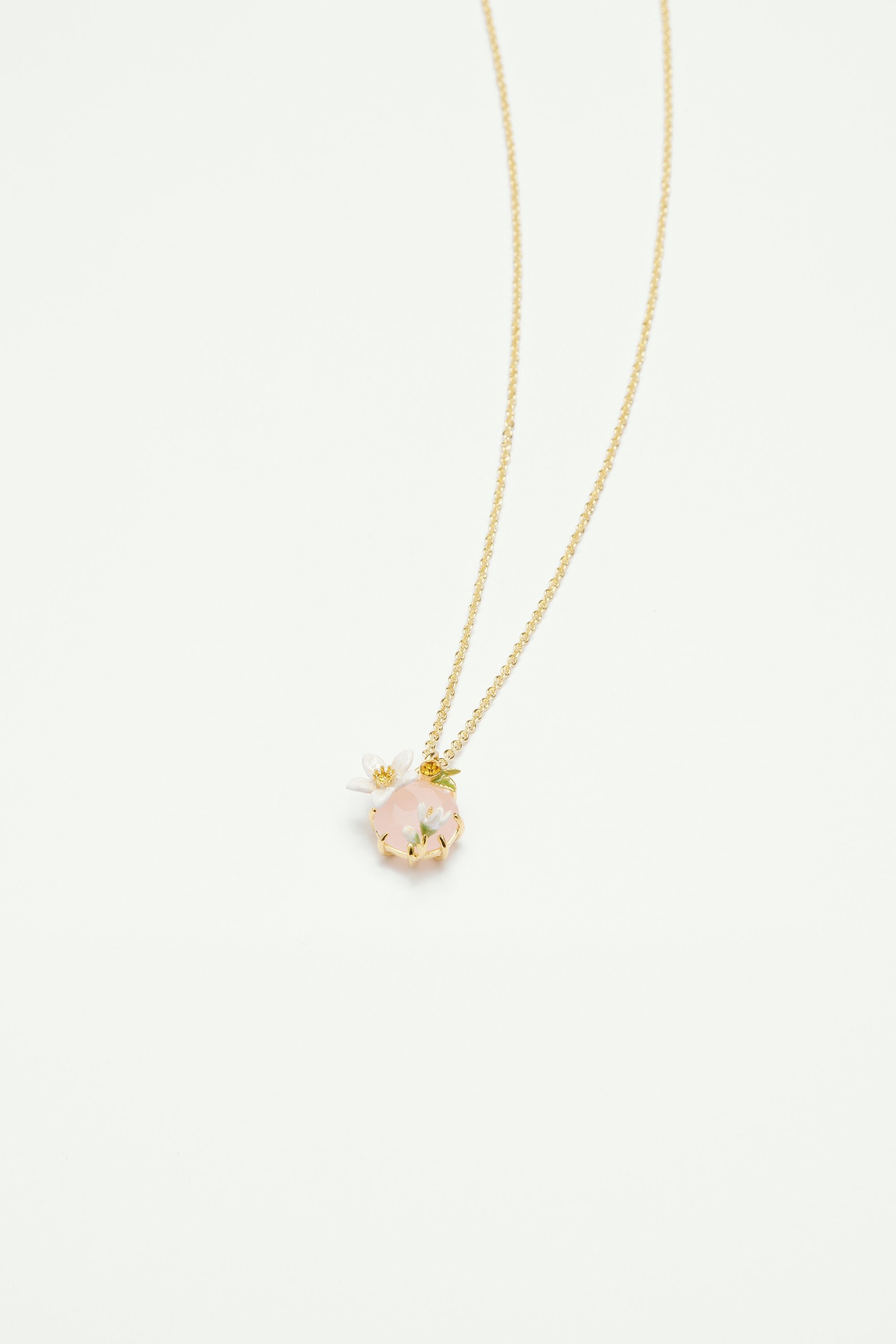 Collier pendentif fleurs d'oranger et verre facetté LES NEREIDES Rose