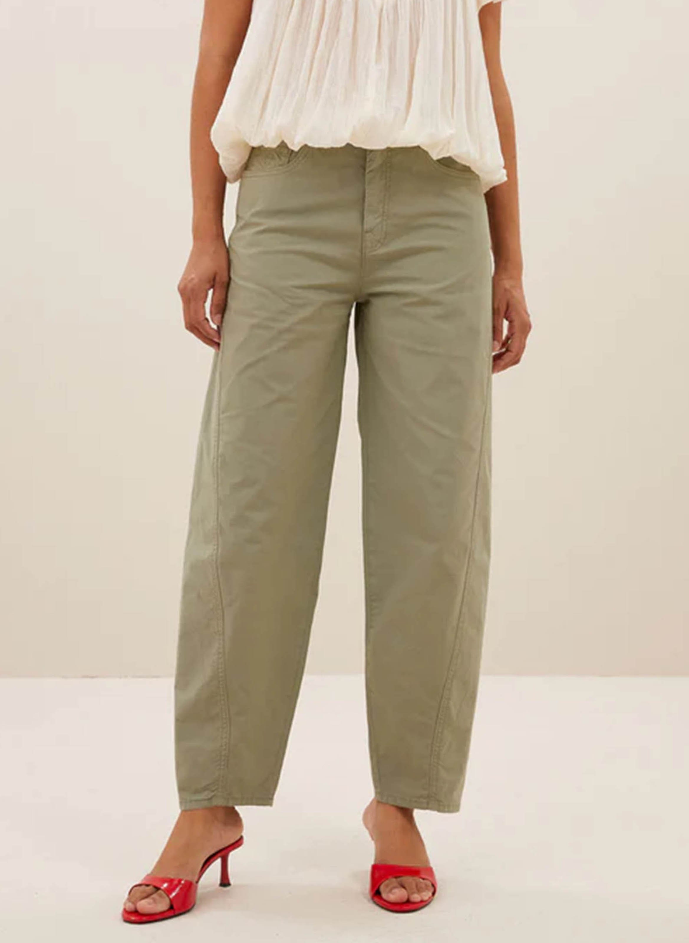 Elasticated high-waist wide-leg cotton pants BY BAR Green