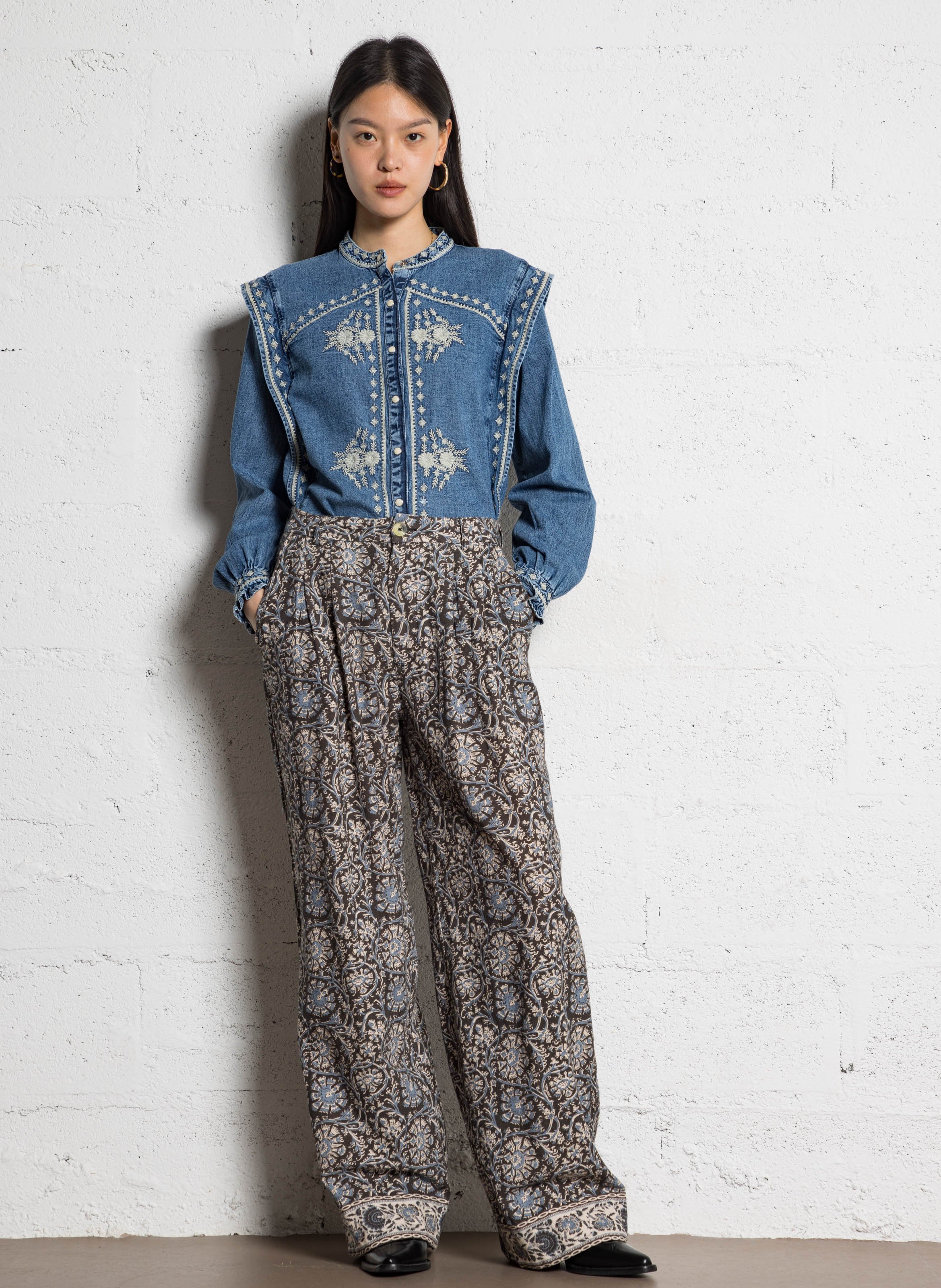 High-waisted printed trousers MAISON HOTEL Blue