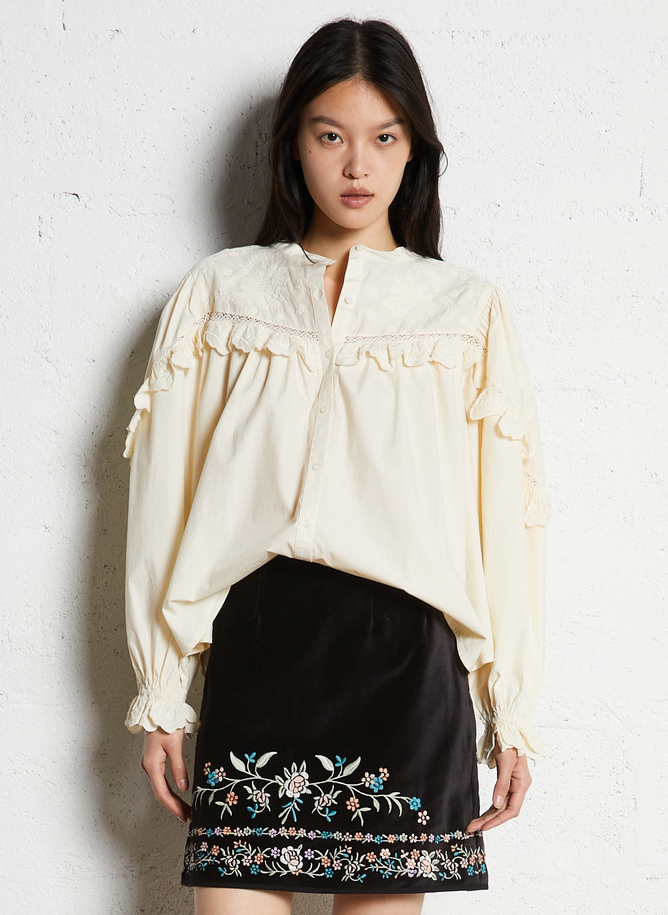Round-neck cotton blouse LOUISE MISHA Beige