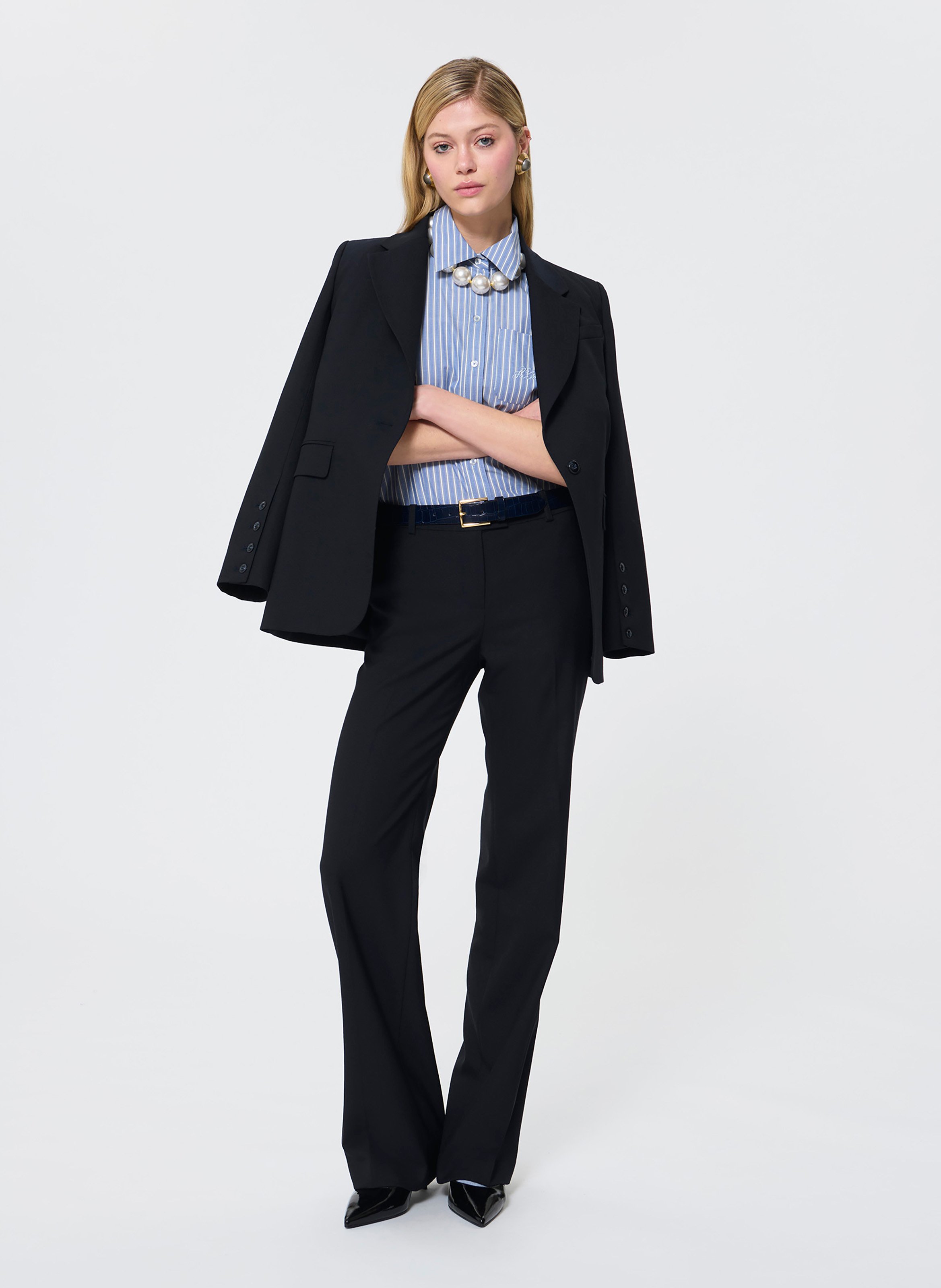 Pantalon droit en laine TARA JARMON Bleu