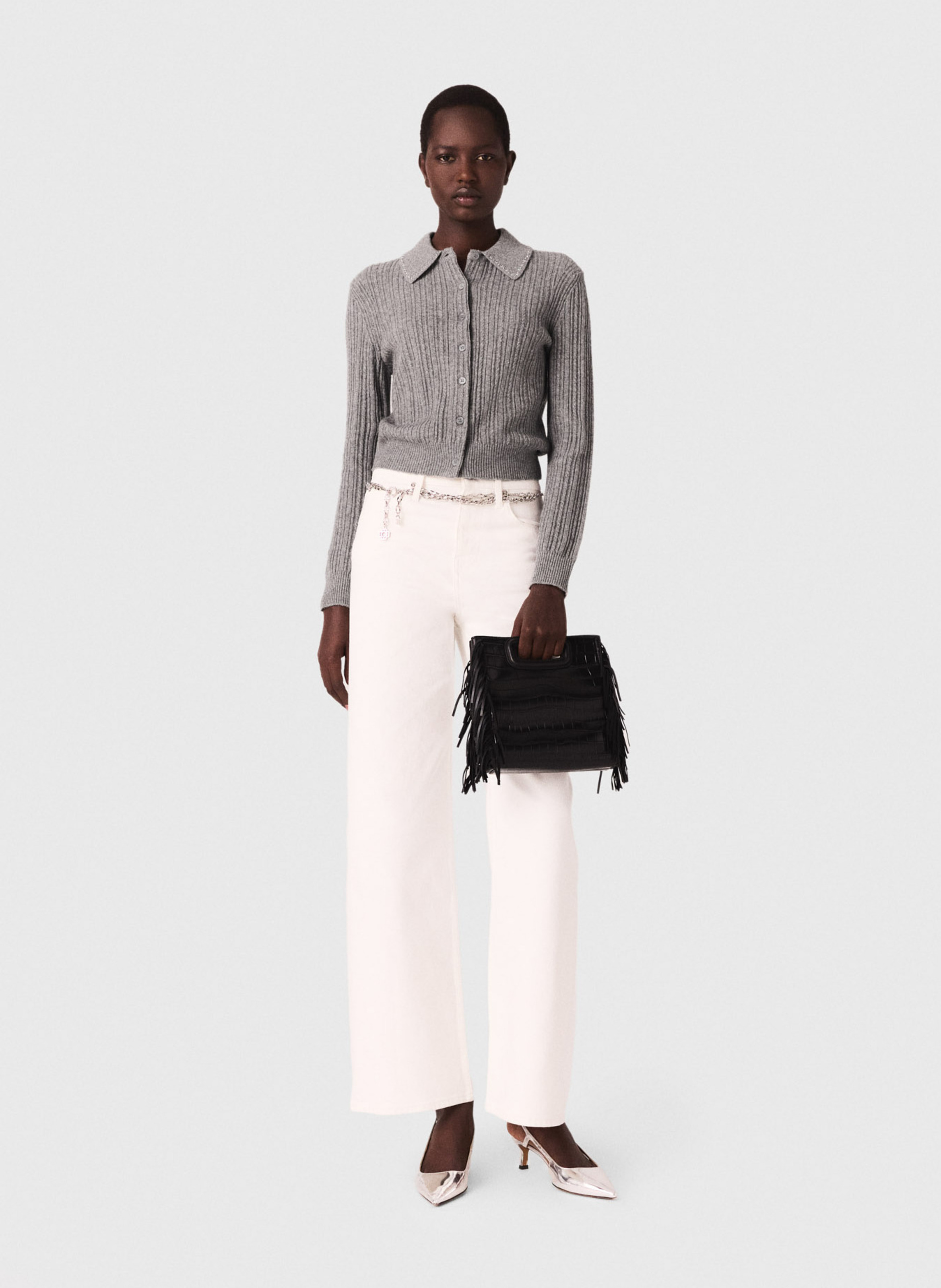 Wollen vest met klassieke kraag MAJE Grijs