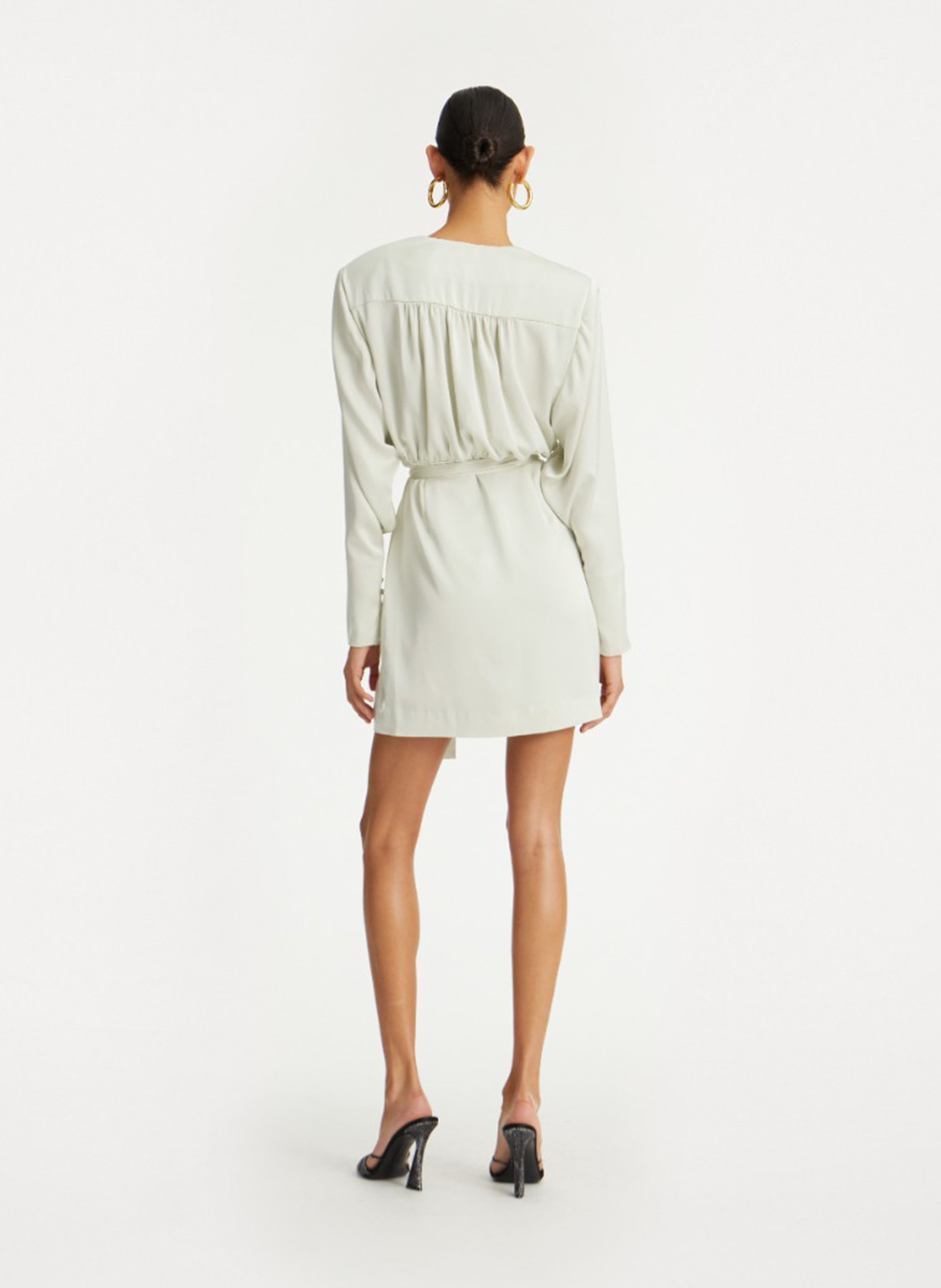 Robe courte col V en fibres recyclées mélangées ROTATE Blanc