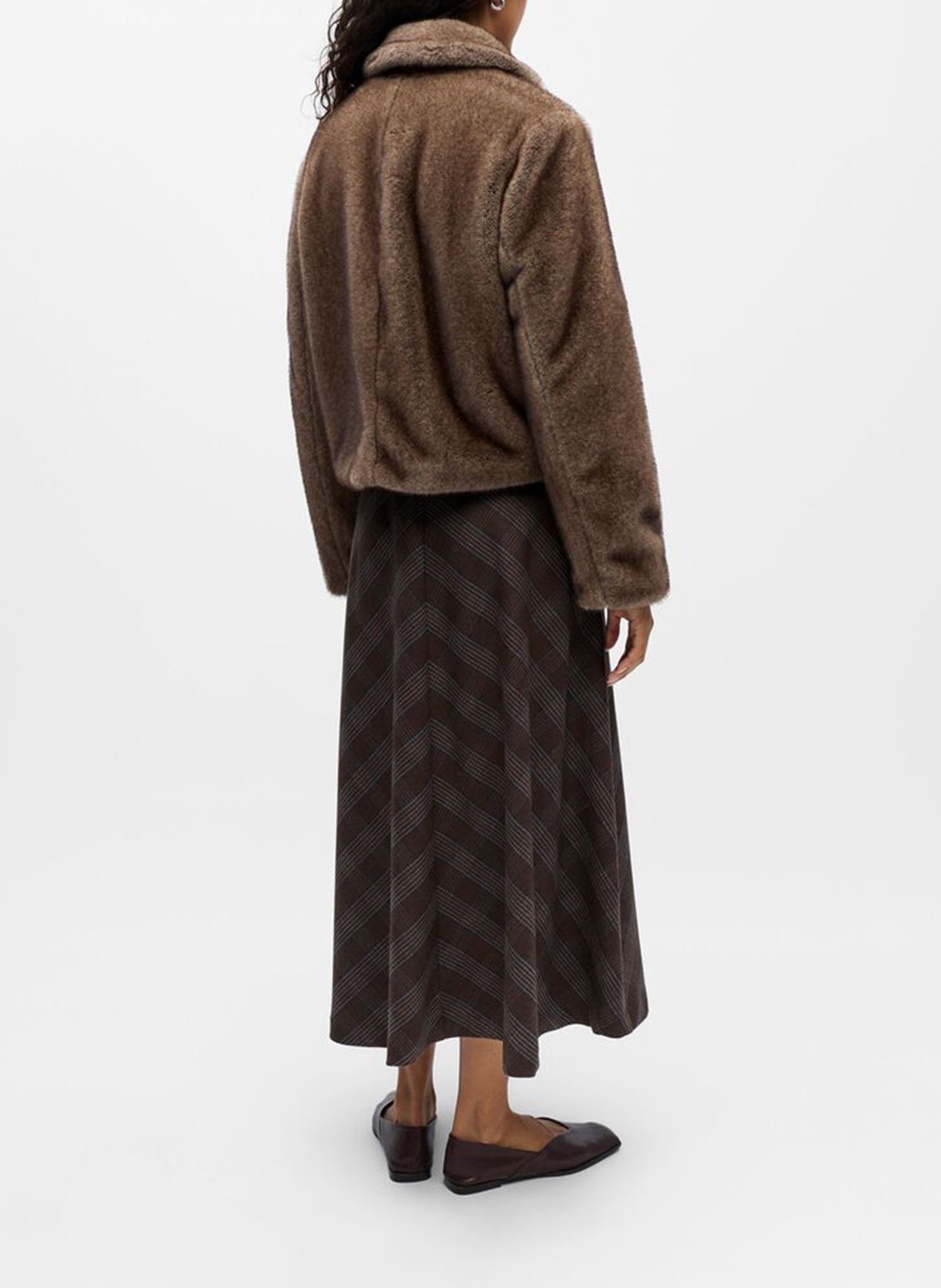 Manteau droit col classique en fourrure synthétique OBJECT Marron