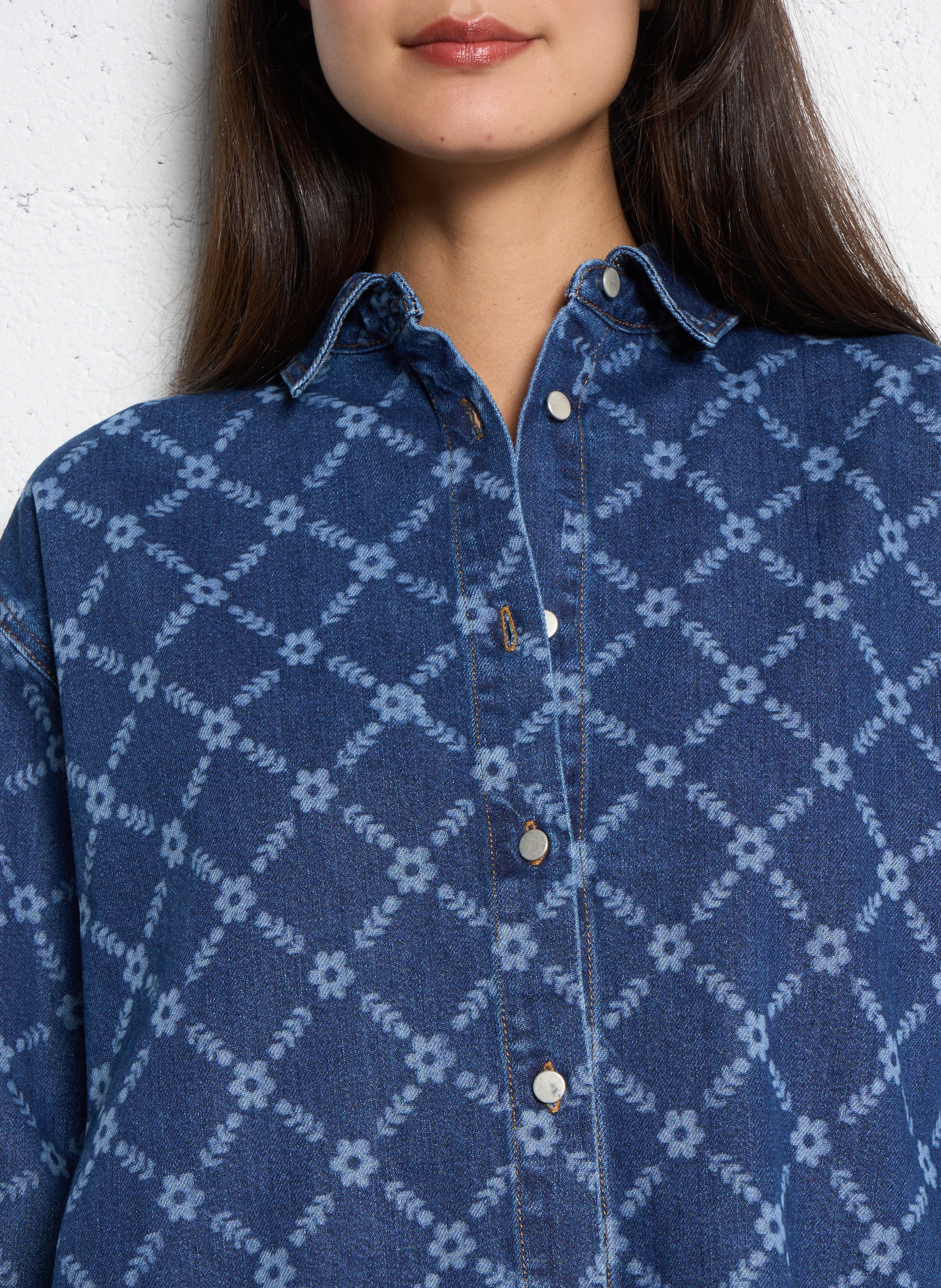 Surchemise ample col classique en coton THE TINY BIG SISTER Bleu