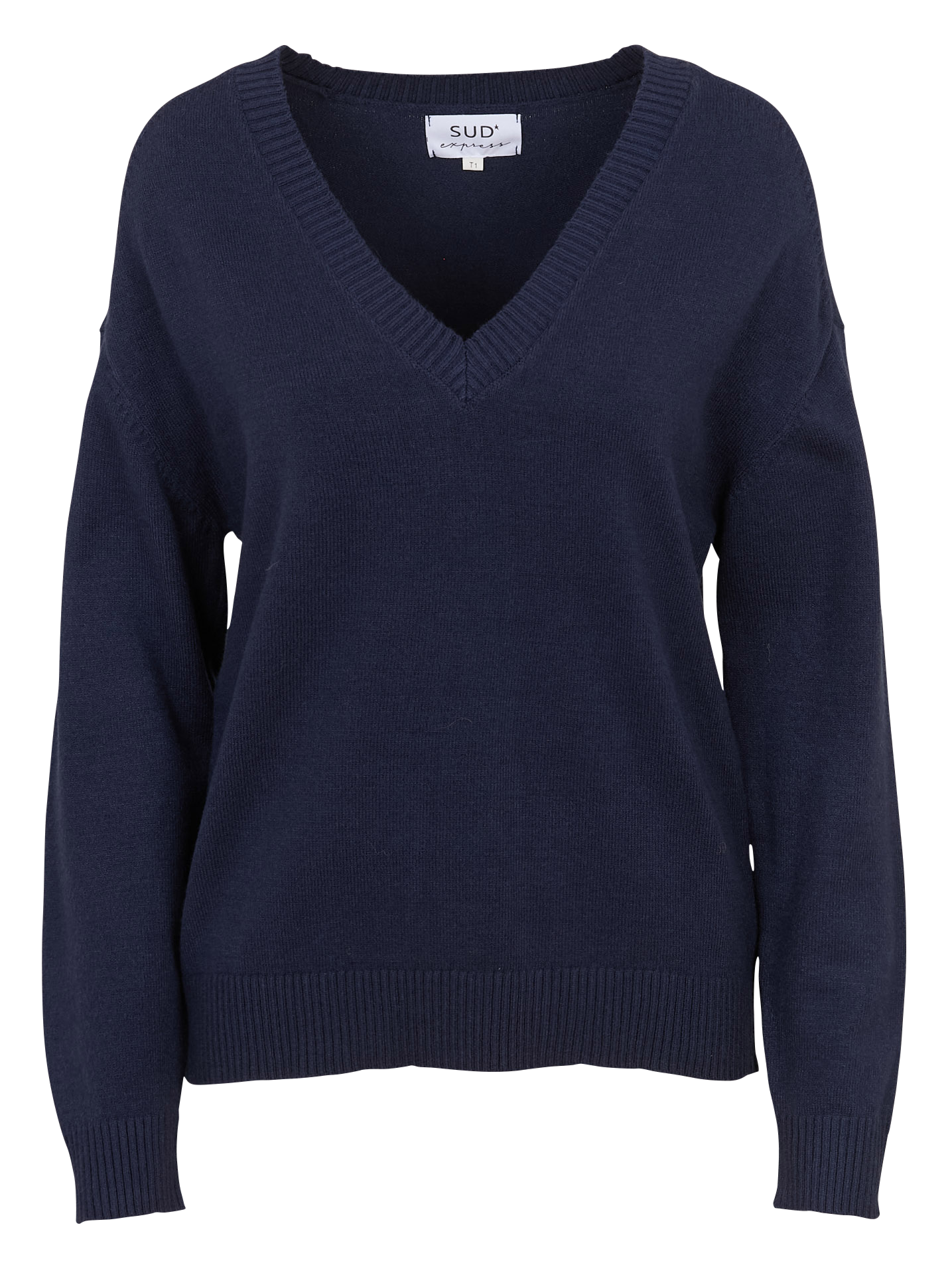 Pull oversize col V en maille SUD EXPRESS Bleu