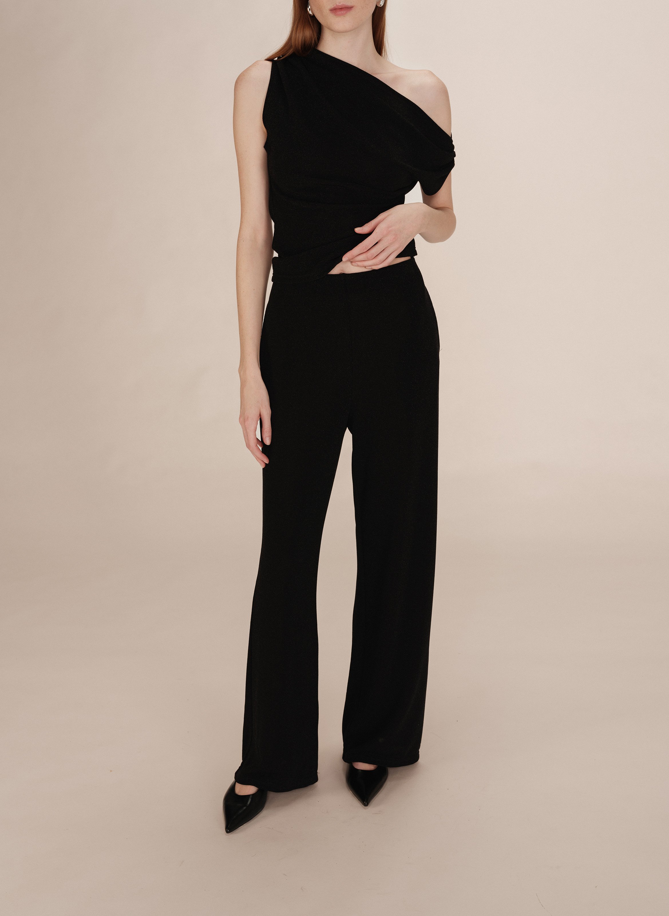 Solid straight pants with elastic waist GRACE ET MILA Black