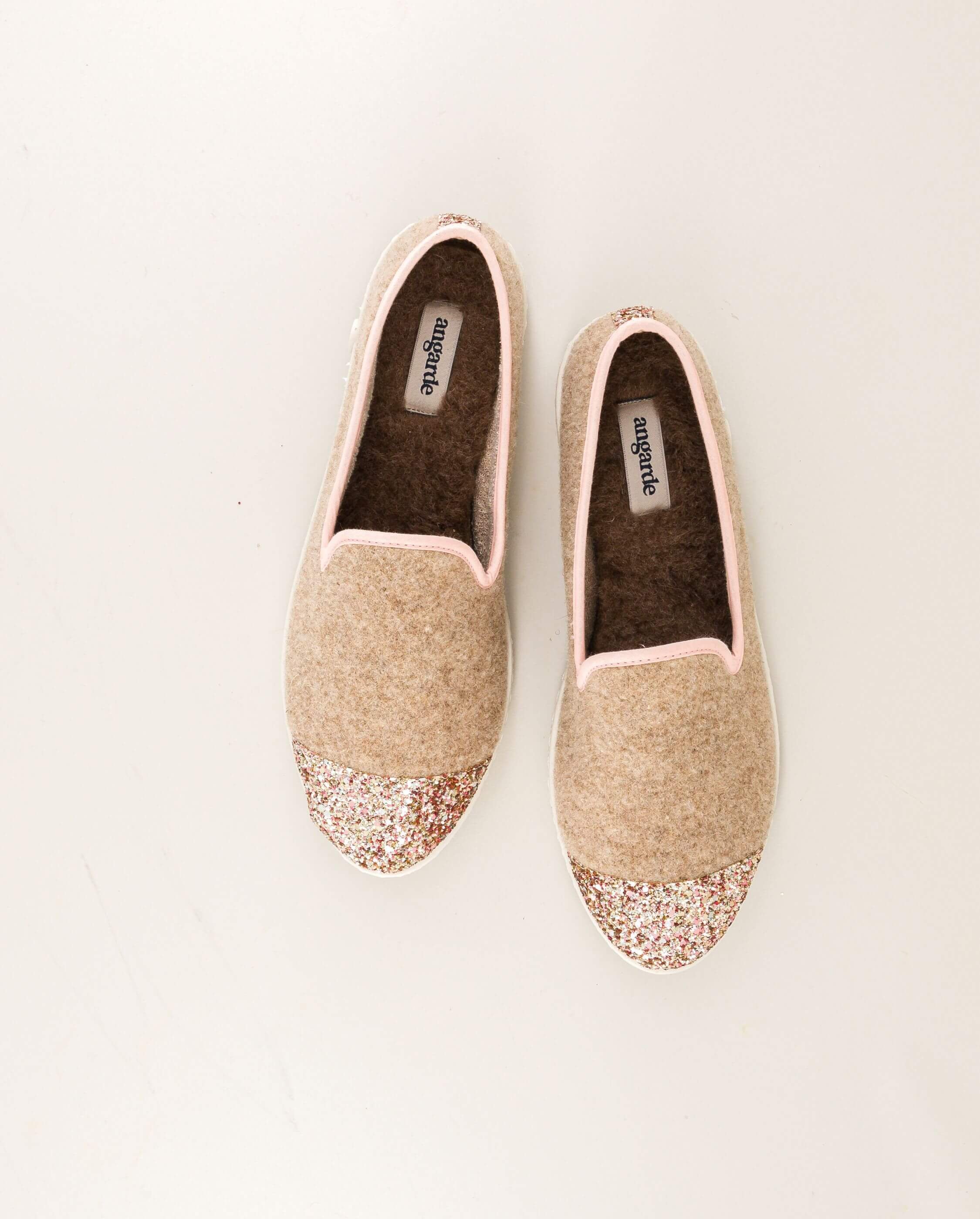 Women's wool slipper, sand with glitter ANGARDE Beige