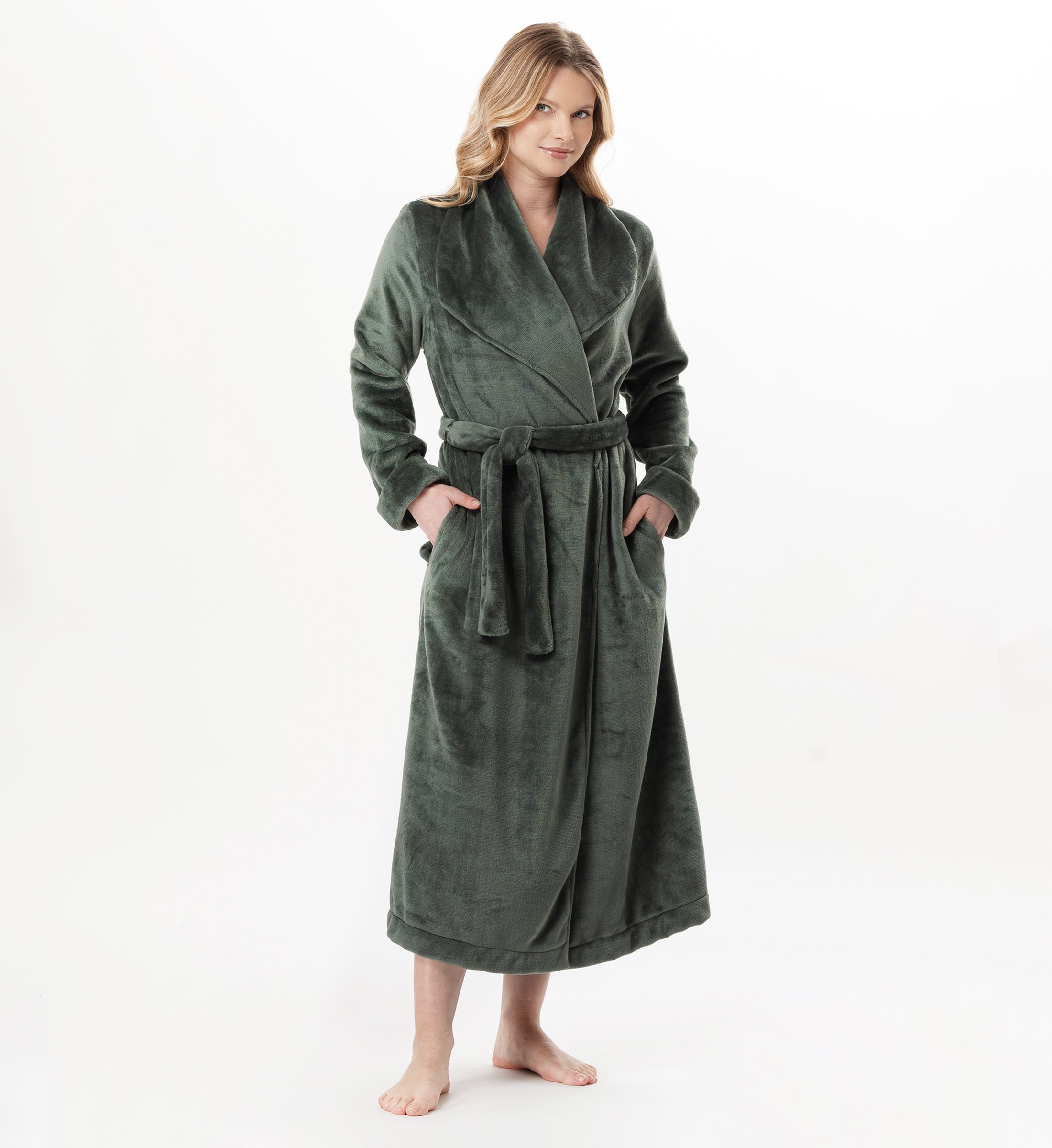 Long plush flannel wrap robe LE CHAT Green
