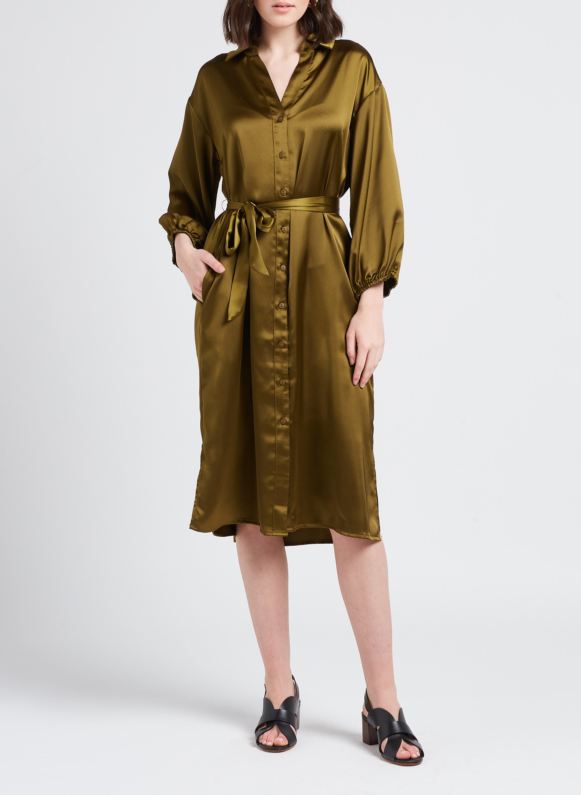 Halflange overhemdjurk met satijnglans MOSS COPENHAGEN Groen