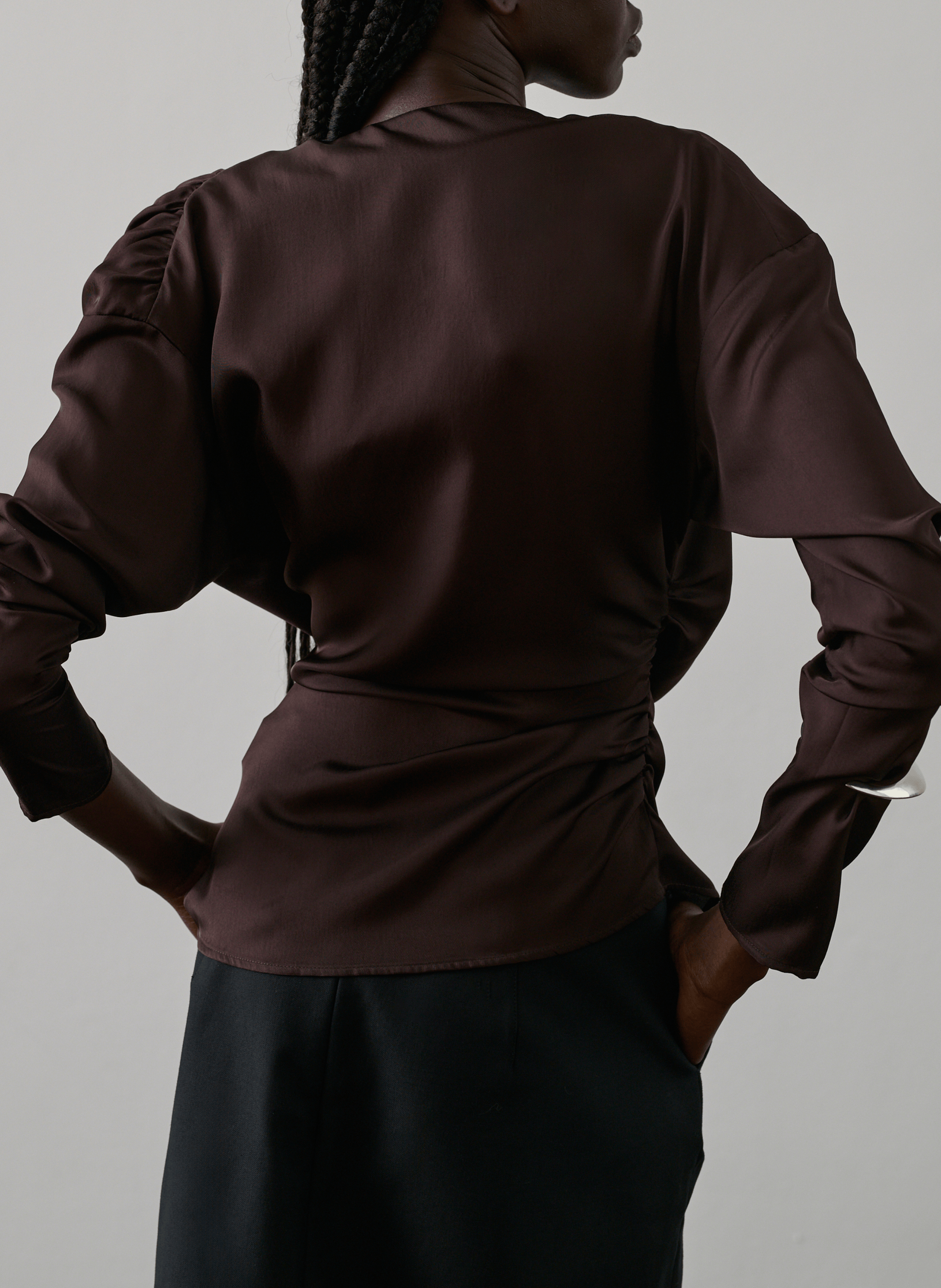 Fitted asymmetrical blouse with cowl neck SOEUR Plums