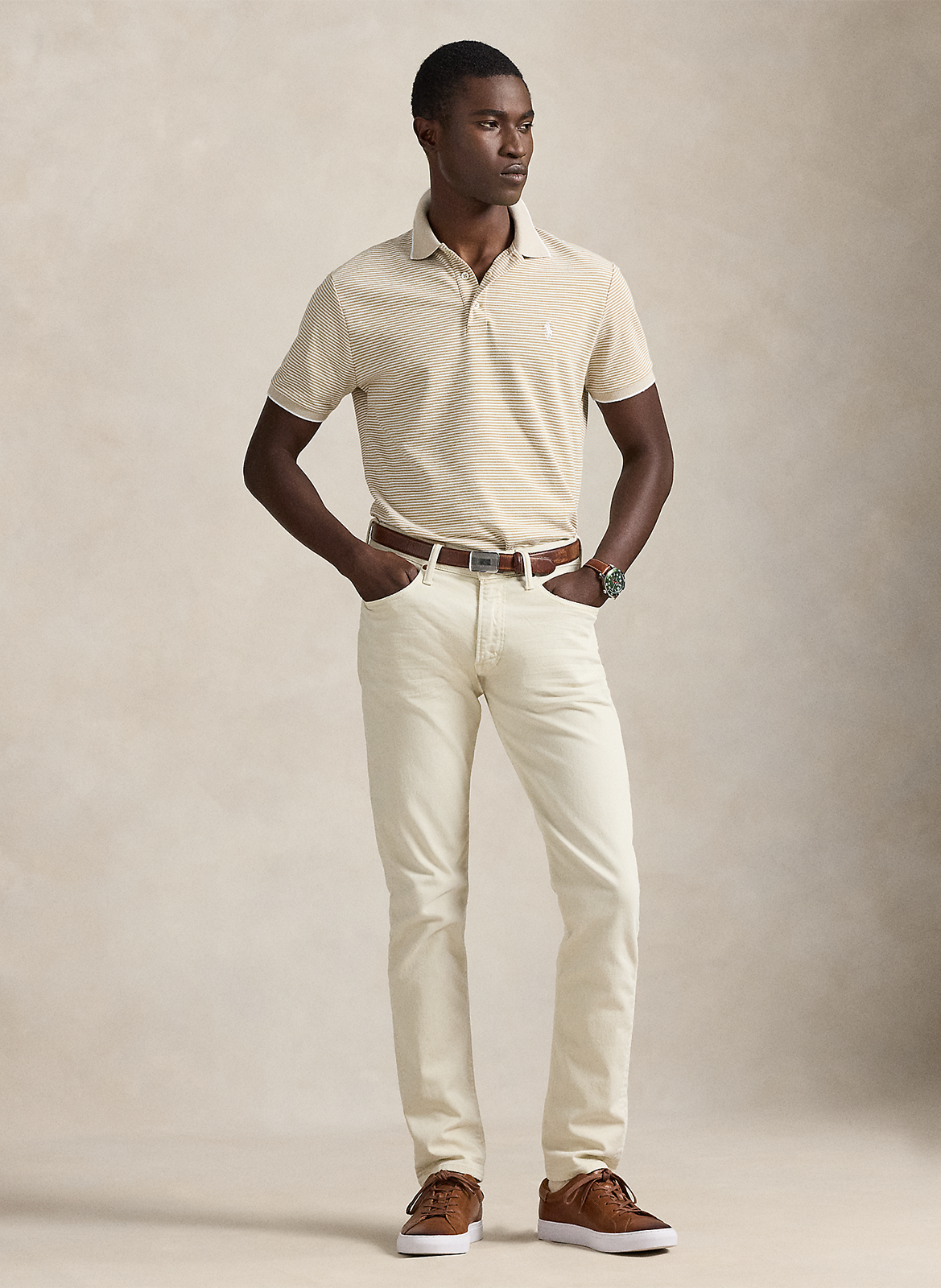 Striped straight fit cotton blend polo POLO RALPH LAUREN Beige