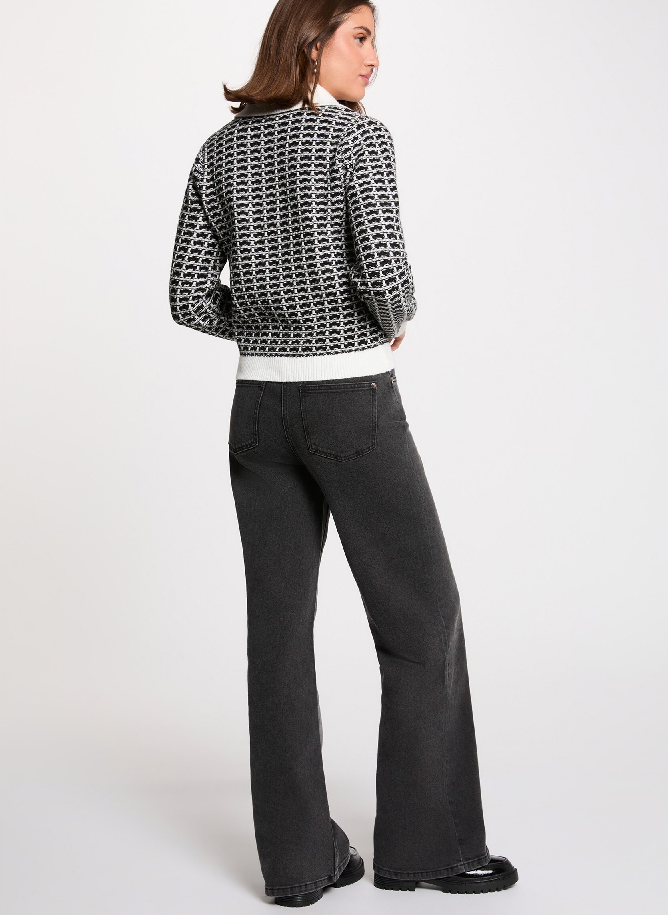 Zip-up Chevron Knit Jacket MORGAN Black