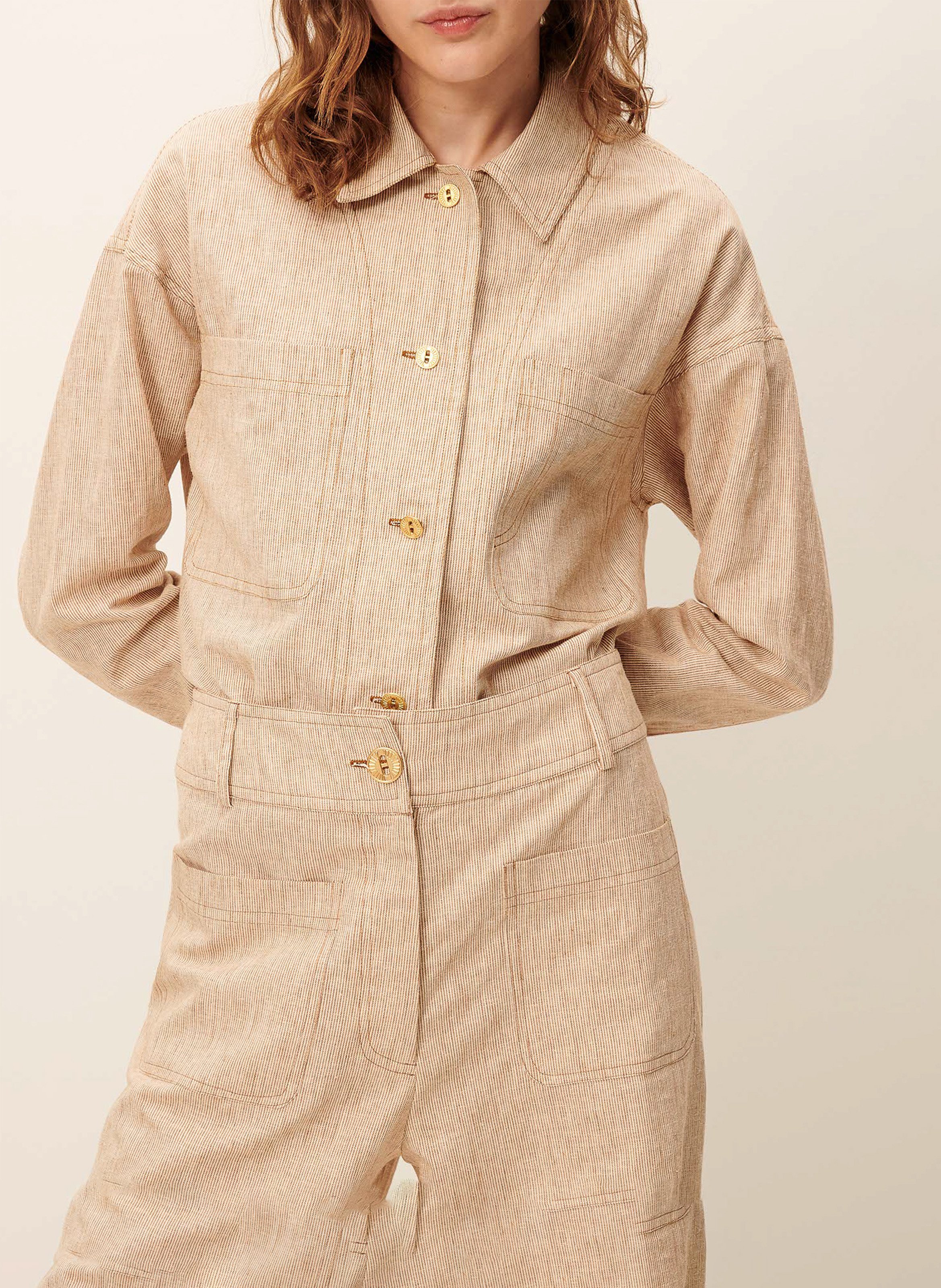 Surchemise droite col classique en coton et lin mélangé SESSUN Beige