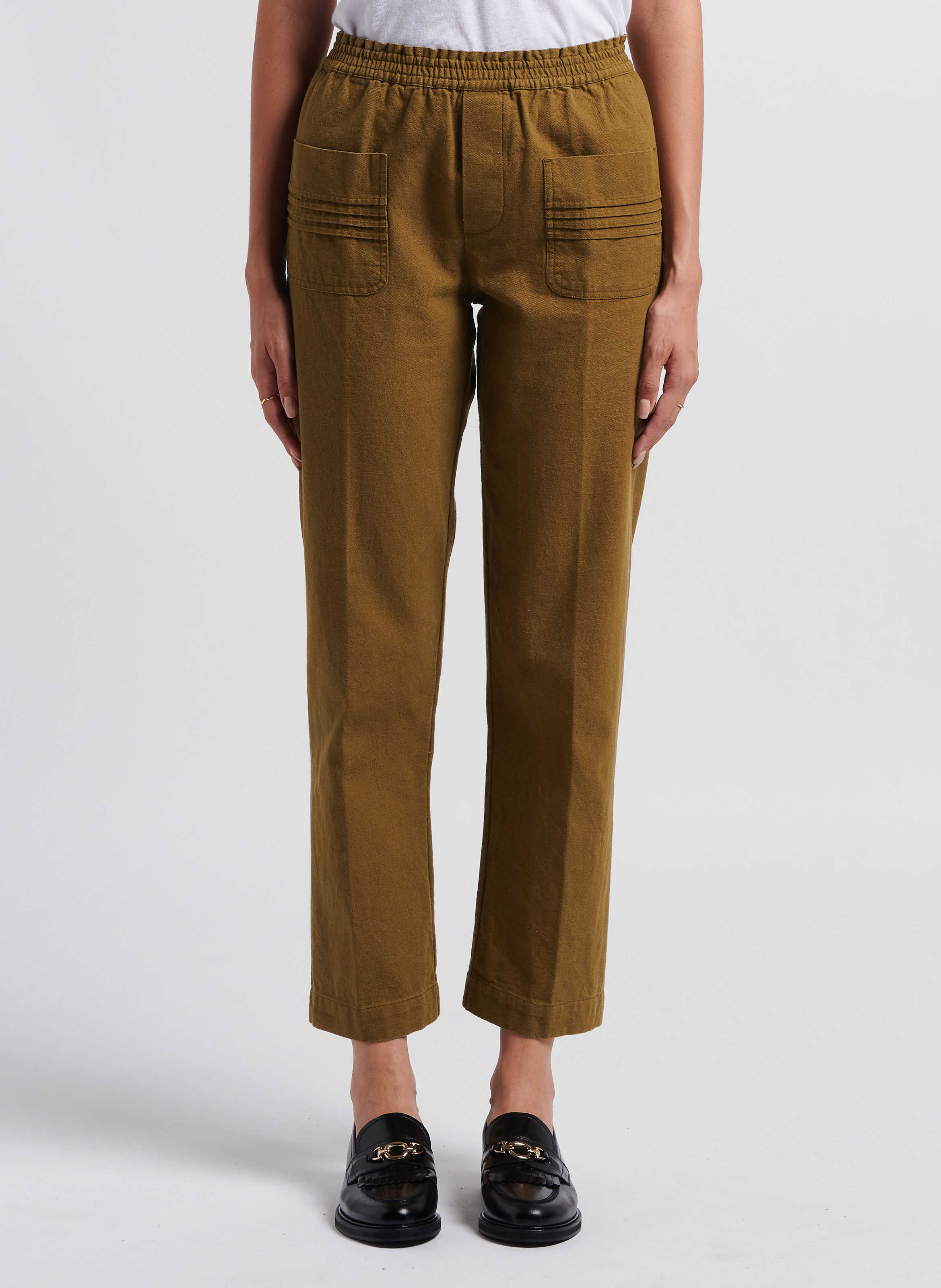 Rechte, katoenen broek SWILDENS Kaki