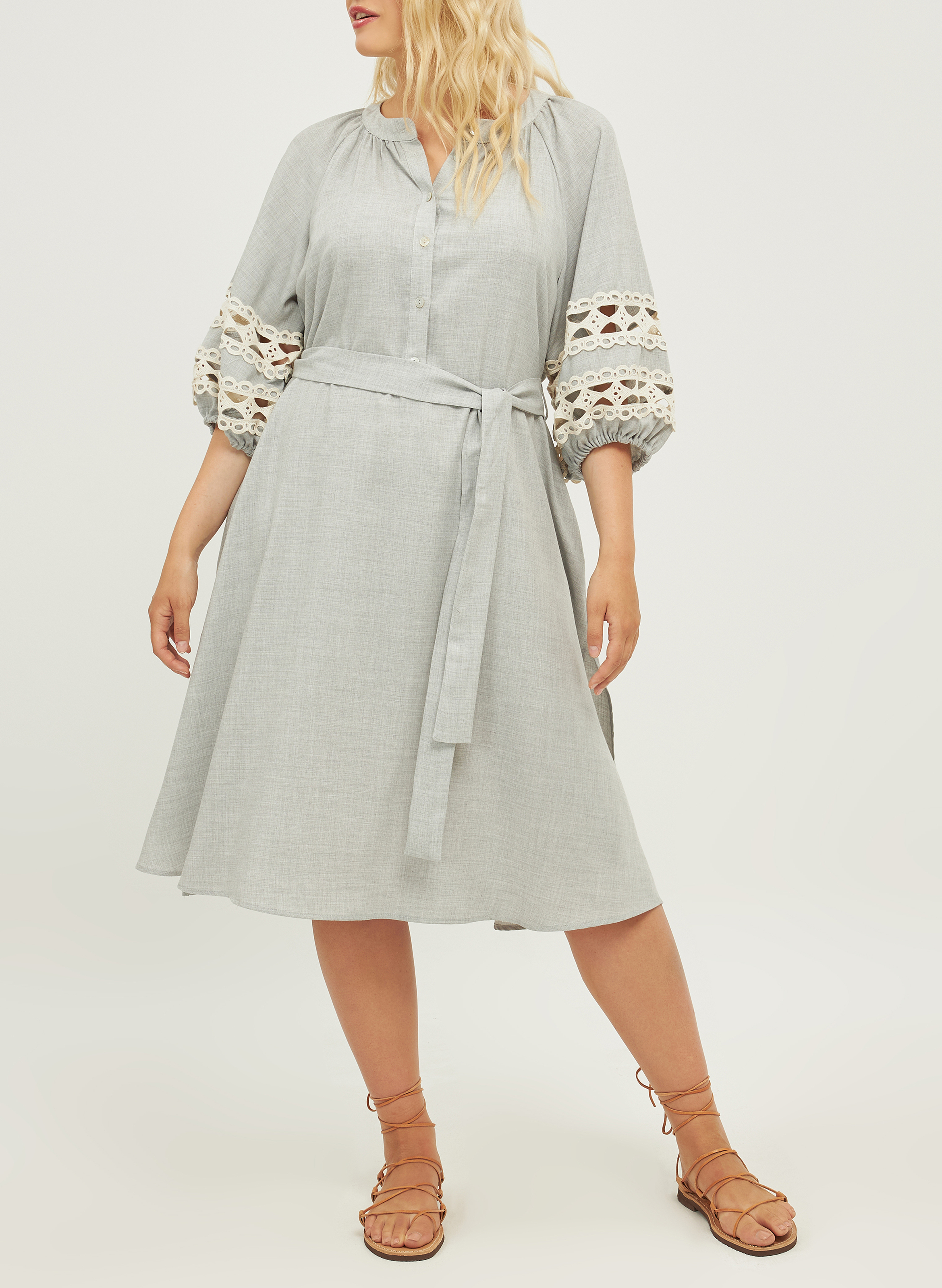 Robe midi galons de dentelle en viscose mélangée  MAT FASHION Gris