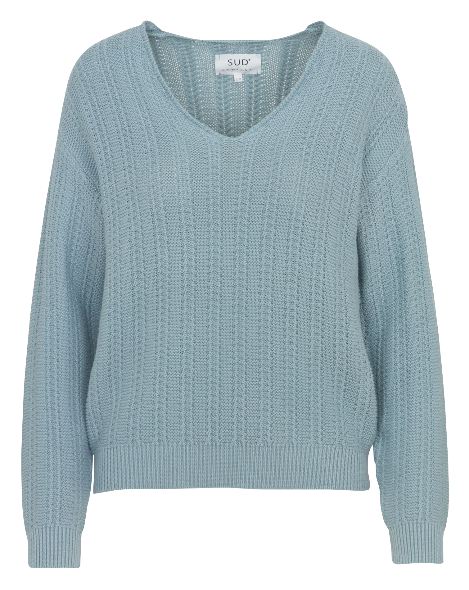 Gerade geschnittener Pullover aus Baumwoll-Mix mit V-Ausschnitt SUD EXPRESS Blau