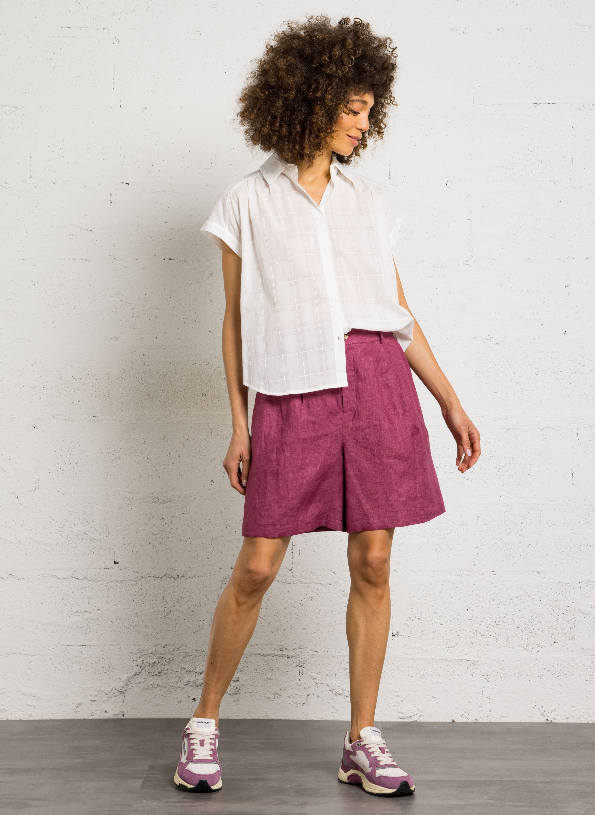 Weites Hemd mit besticktem Karomuster aus Baumwolle SEE U SOON Weiss