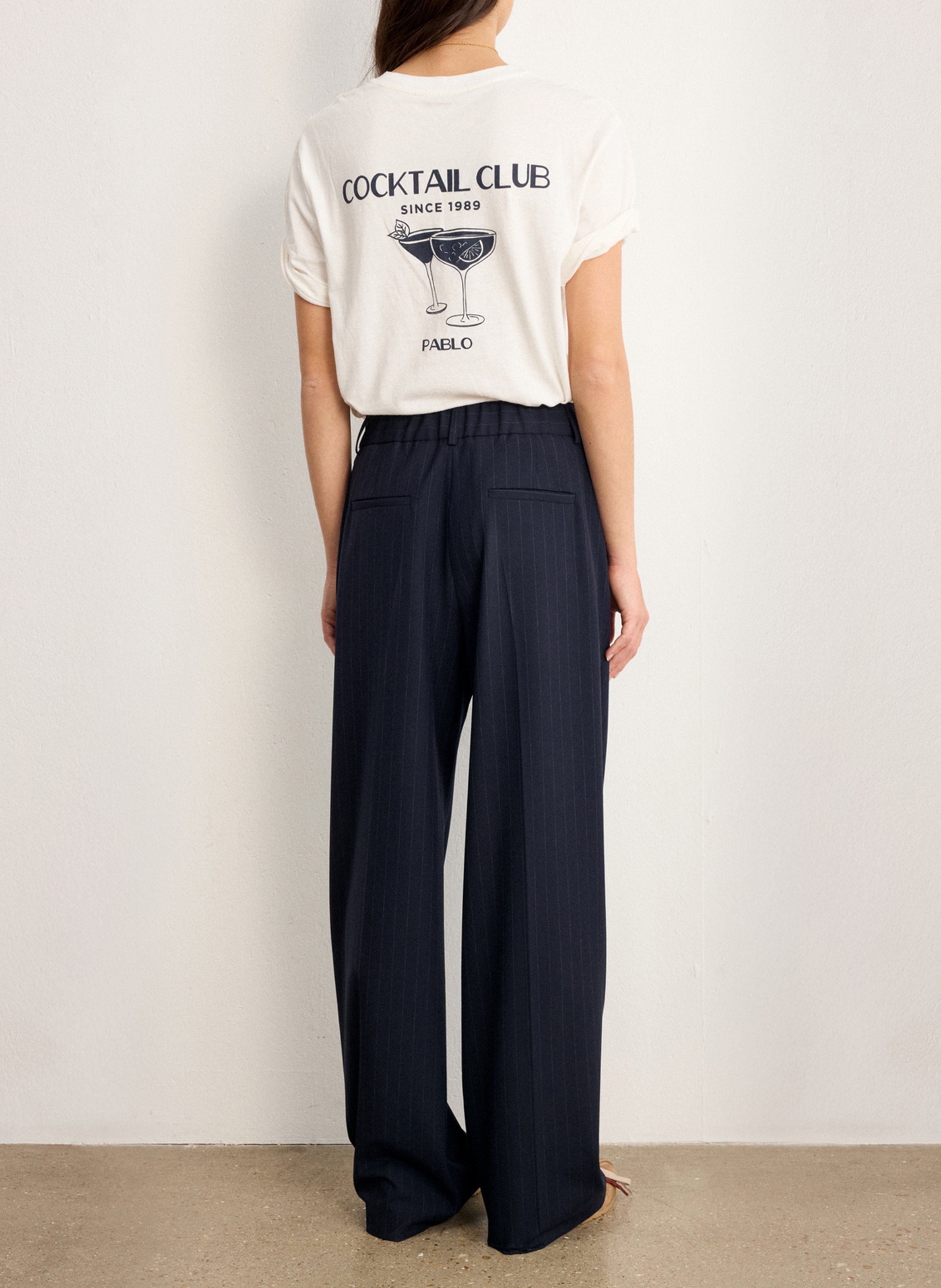 High-waisted straight striped pants PABLO Blue
