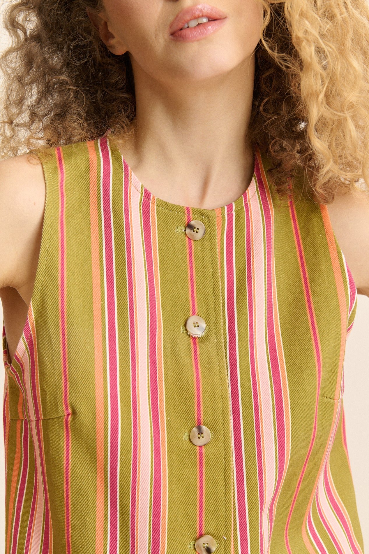 Striped sleeveless jacket GARANCE PARIS Khaki