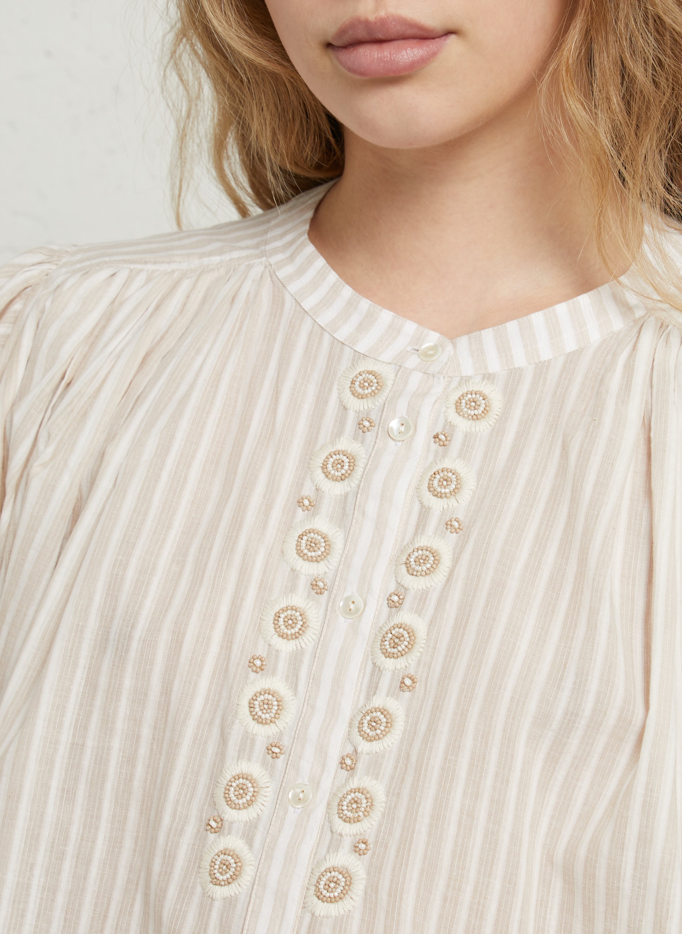 Baumwollbluse mit Rundhalsausschnitt BELLA JONES Beige