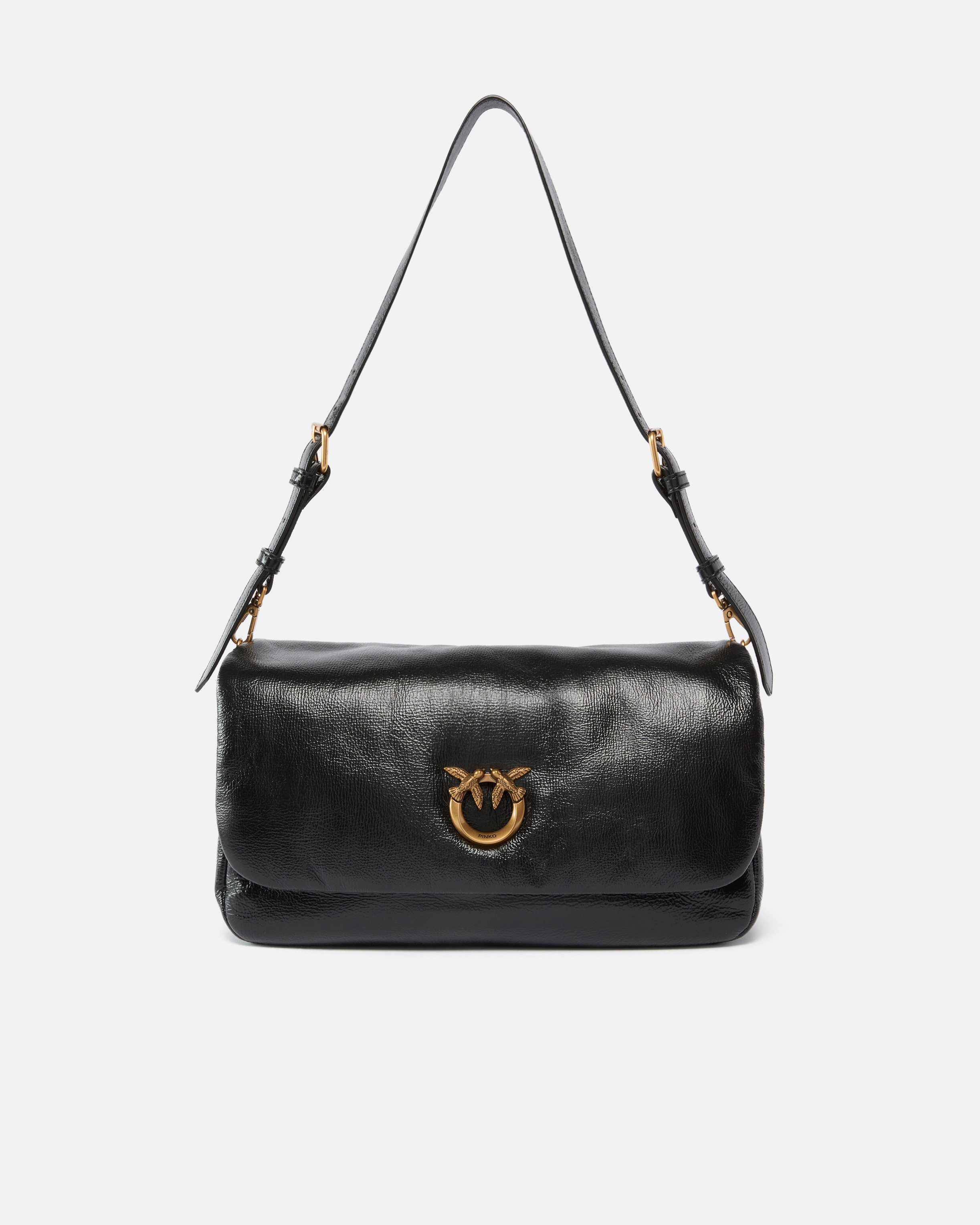 Sac à bandoulière moyen love bag click soft horizontal handle en cuir brillant PINKO Noir