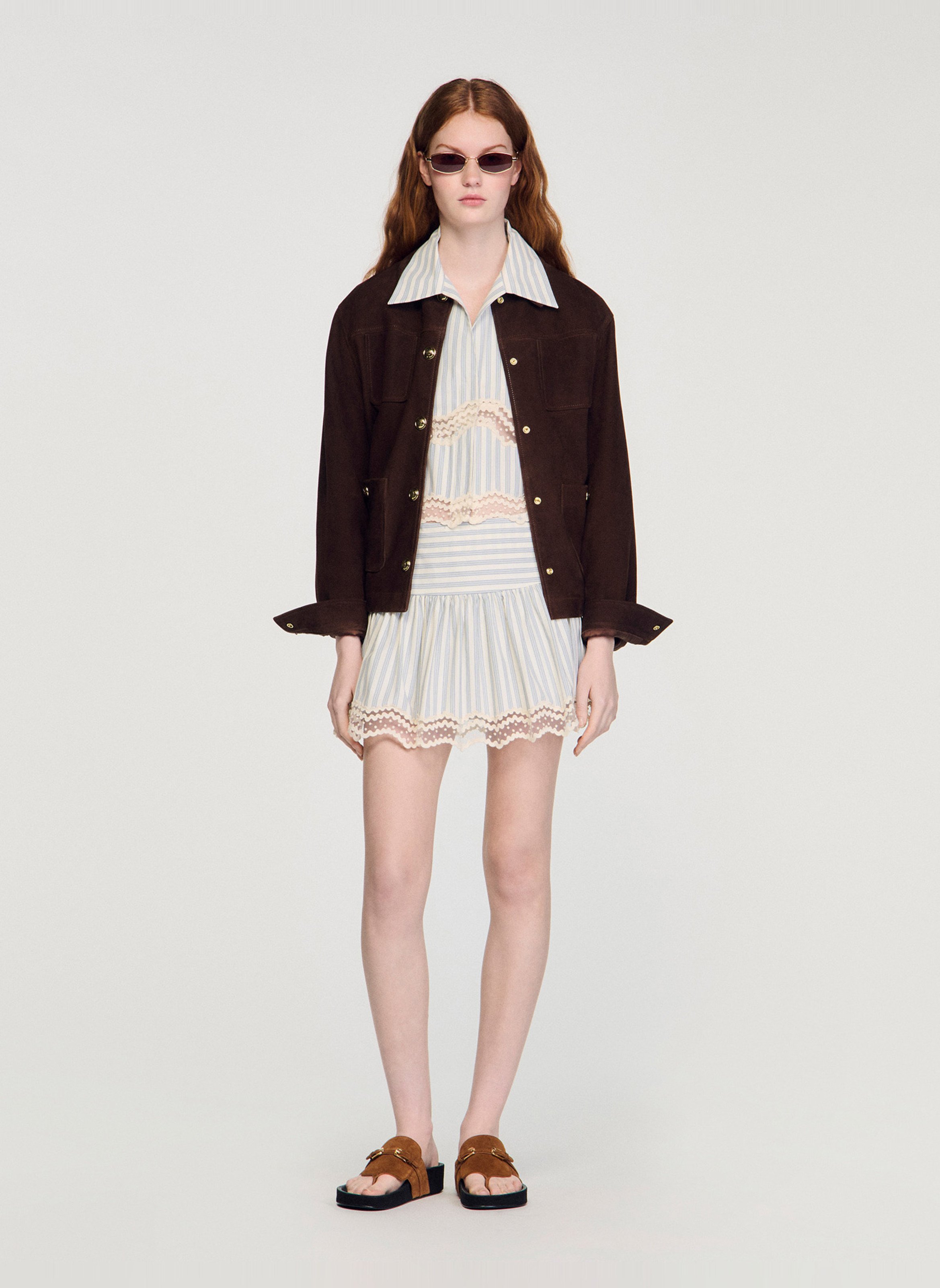 Jupe courte rayée SANDRO Beige