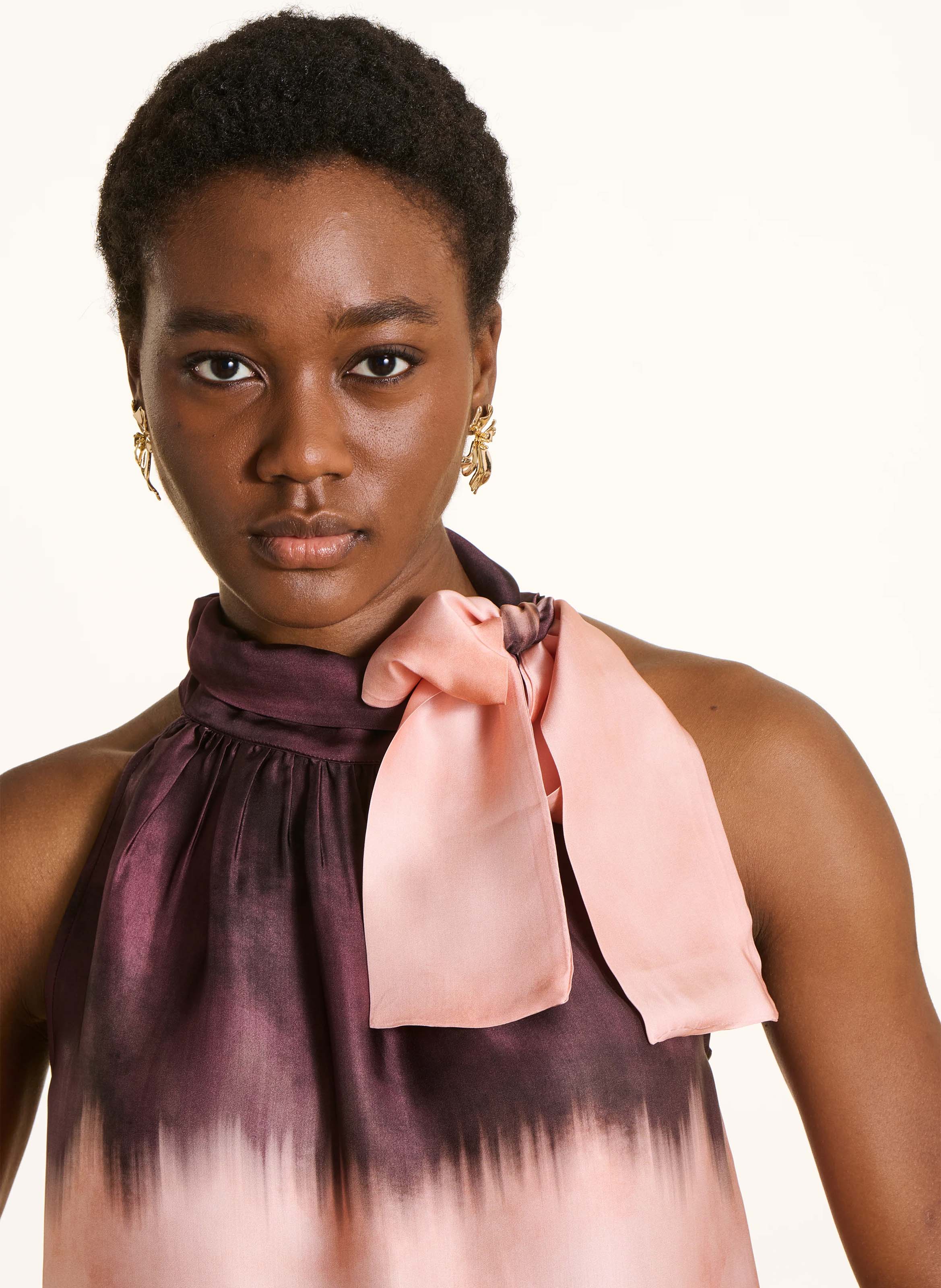 Rechte top met opstaande kraag en print LA FEE MARABOUTEE Roze