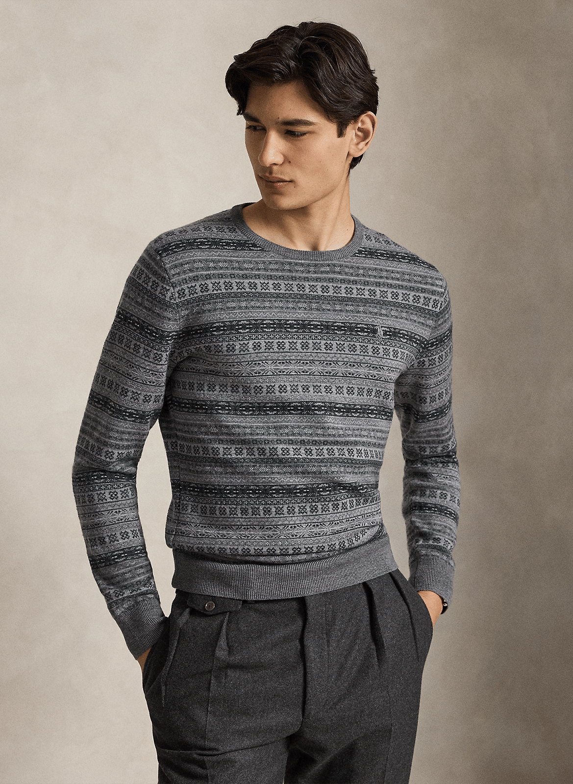 Gerader Wollpullover mit Muster POLO RALPH LAUREN Grau