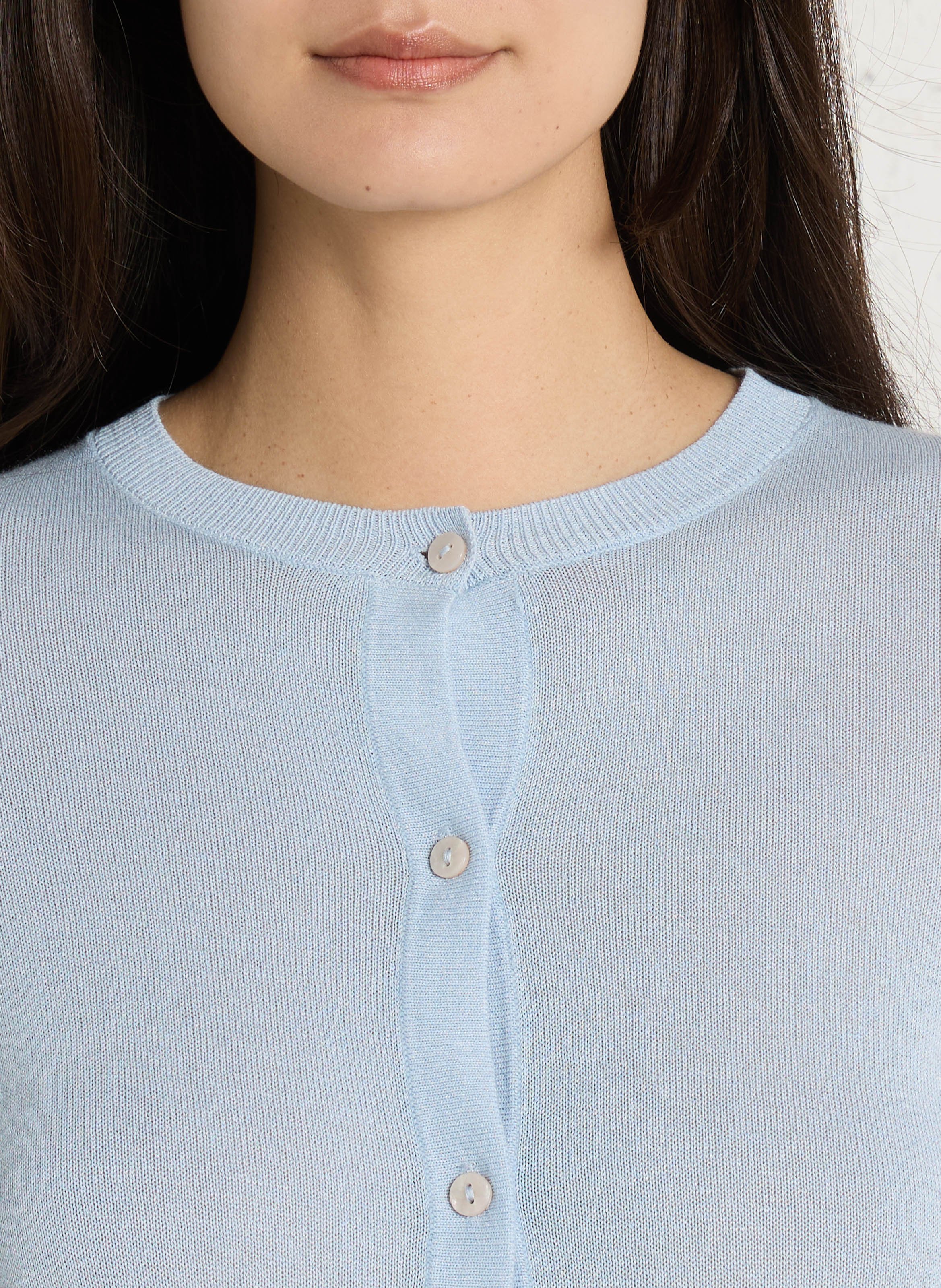 Gilet droit col rond en maille mélangée MAISON 123 Bleu