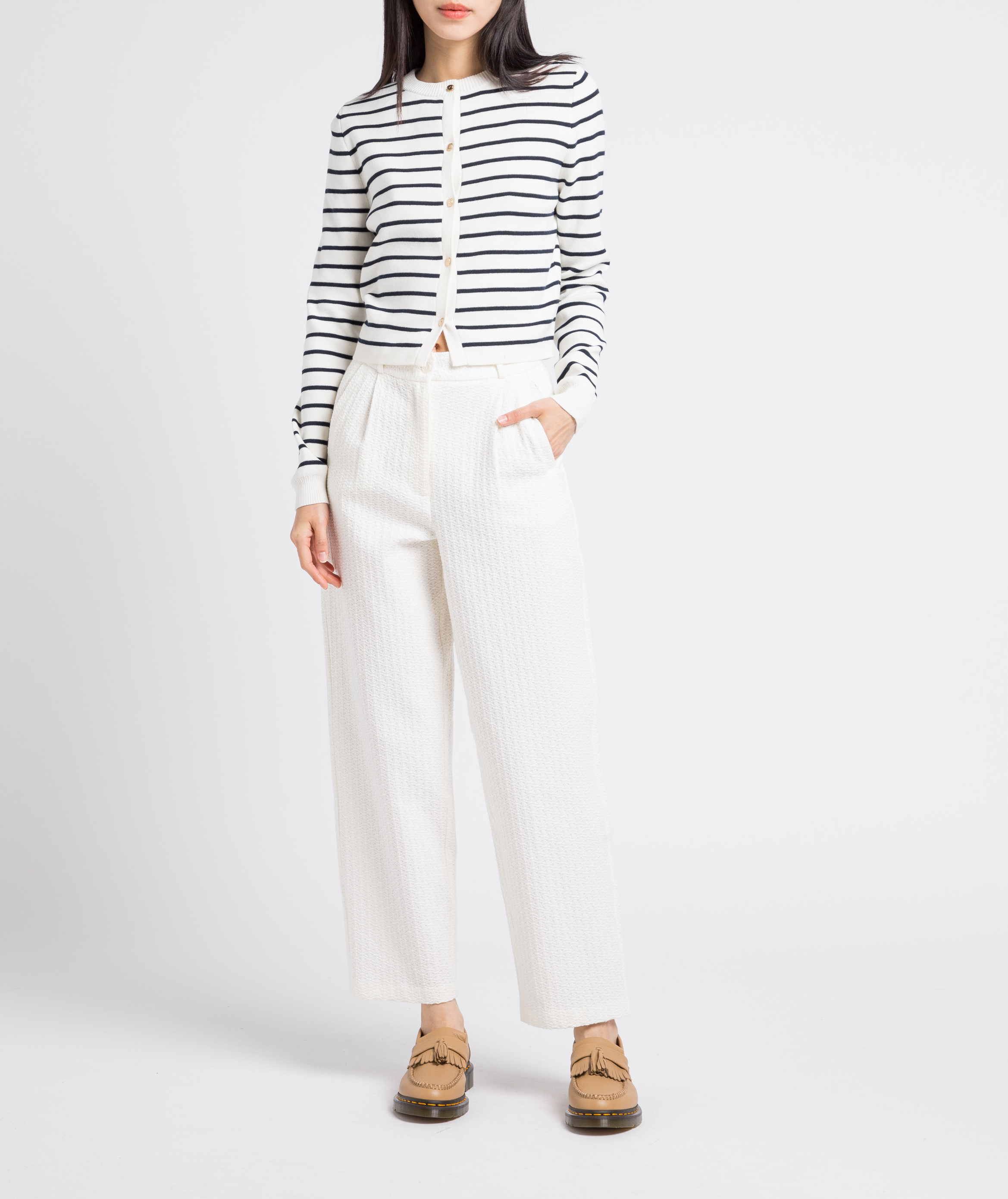 Pantalón tapered de mezcla de algodón de talle alto Blanco