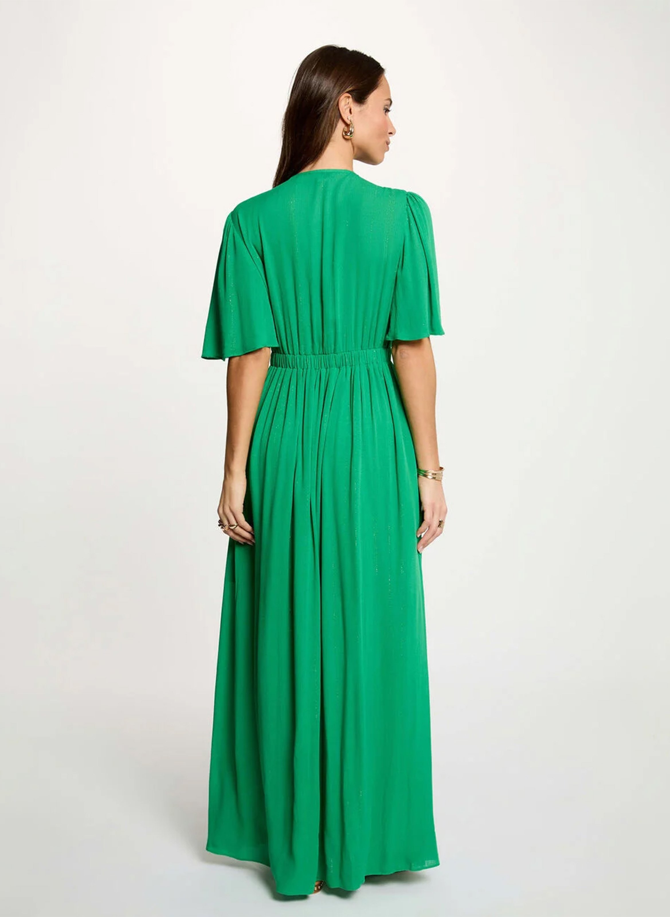 Long fluid V-neck solid dress MORGAN Green