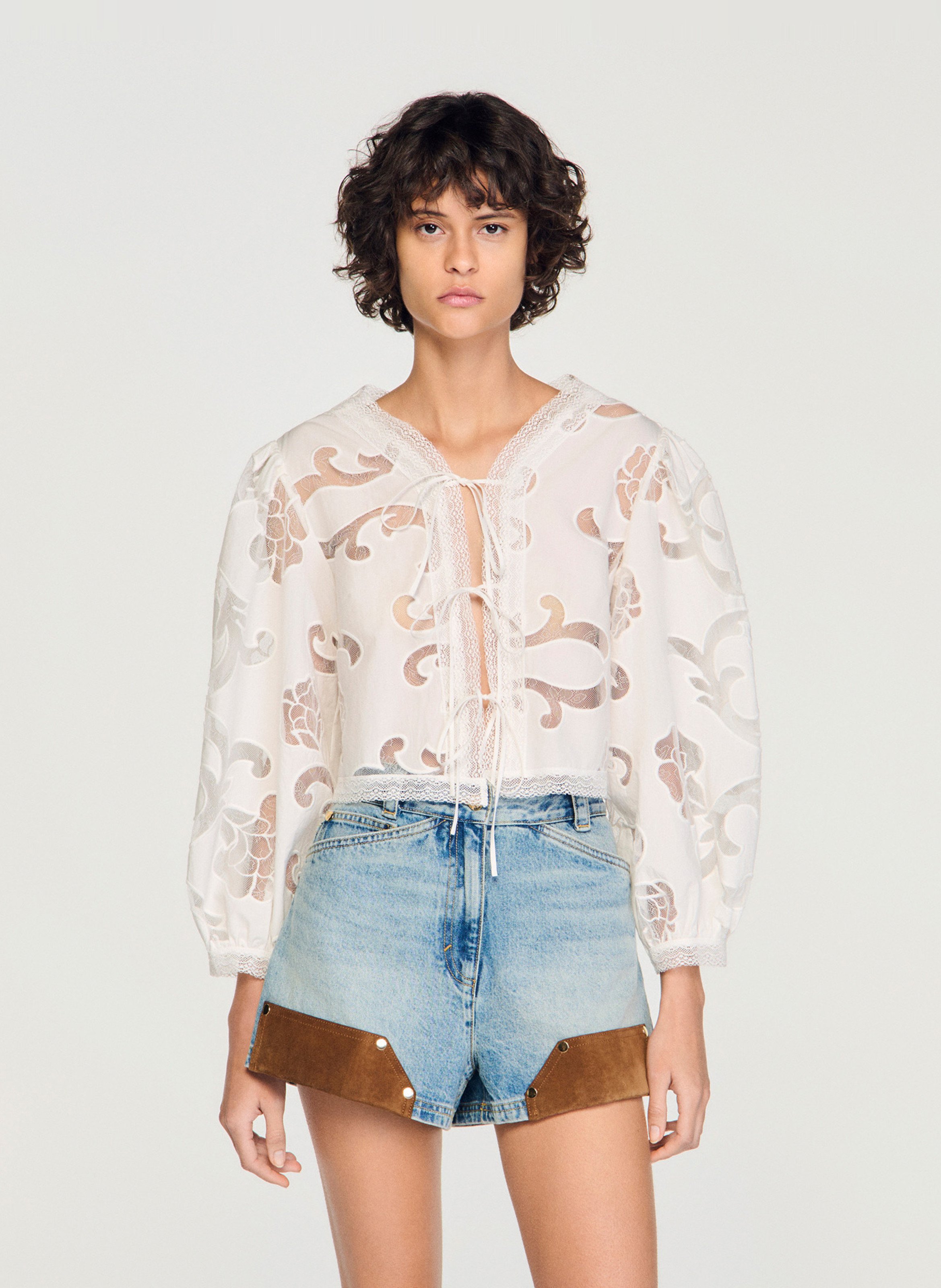 Blouse met ronde hals | katoenblend SANDRO Beige