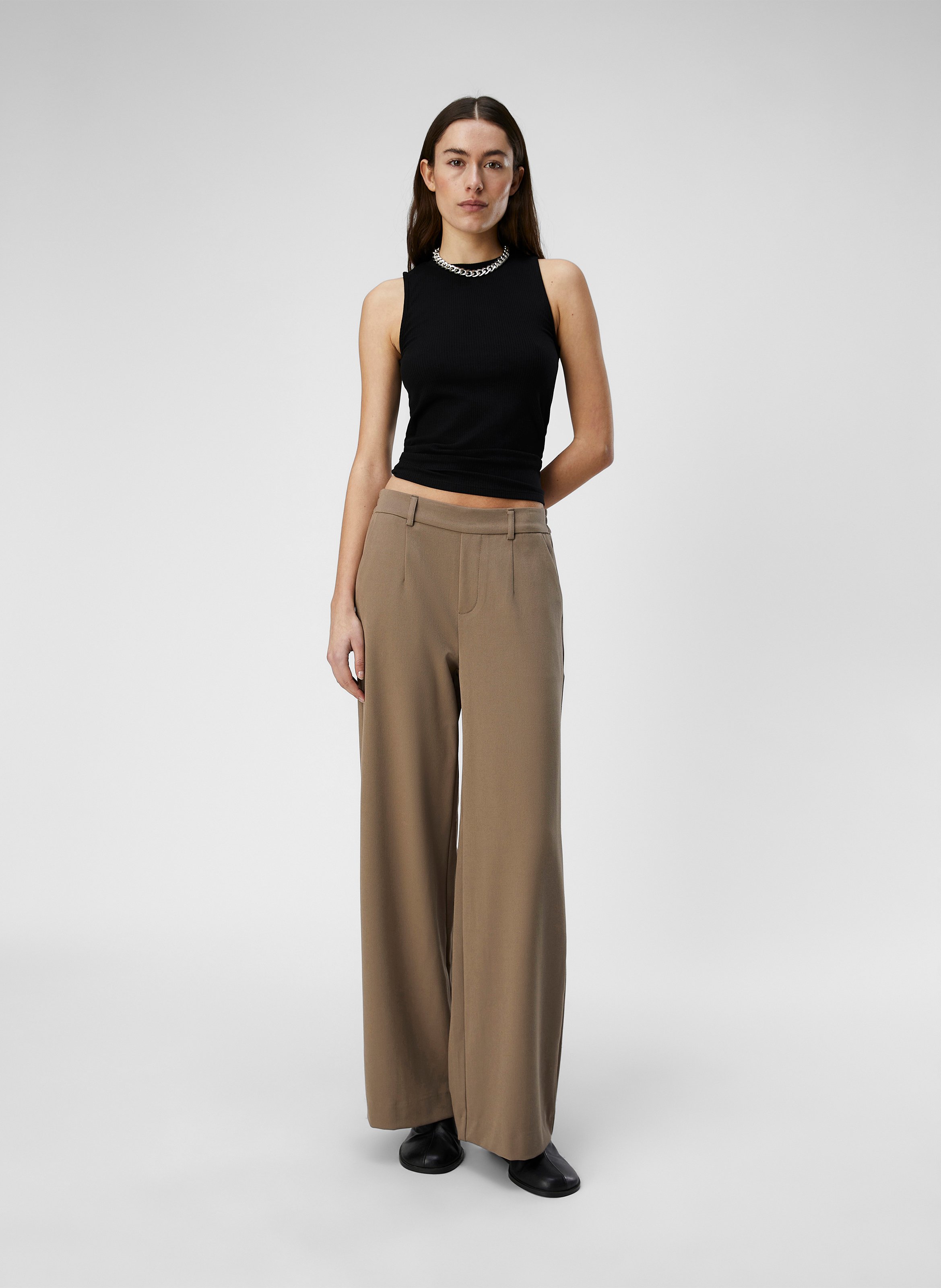 Soepelvallende bandplooibroek | Beige OBJECT Dames