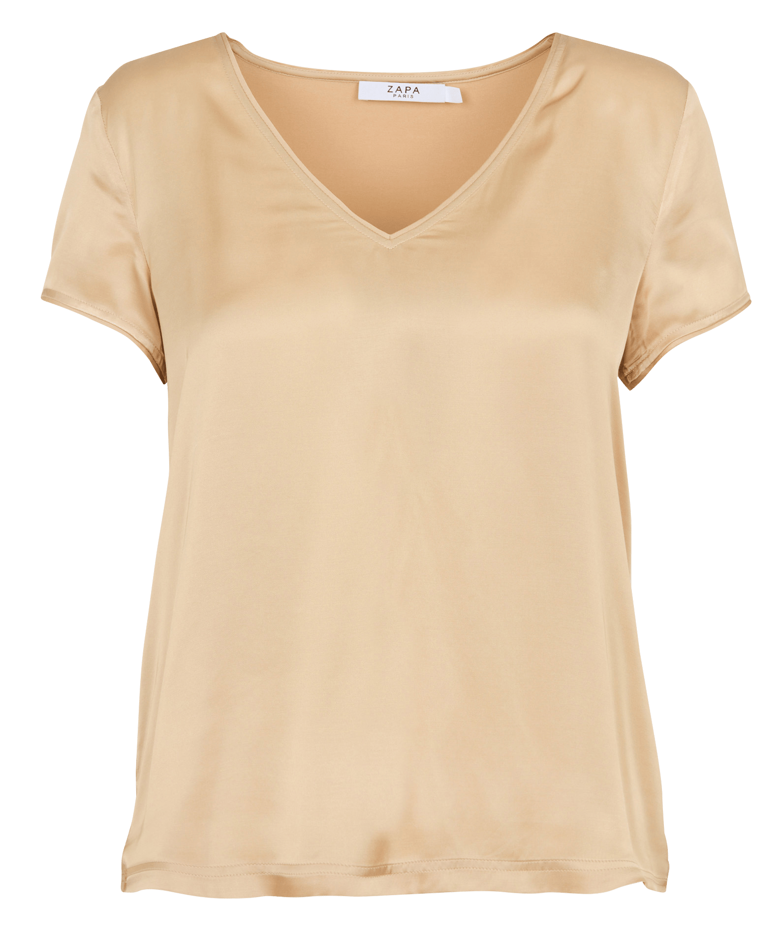 Satin-effect T-shirt with lace detail ZAPA Beige