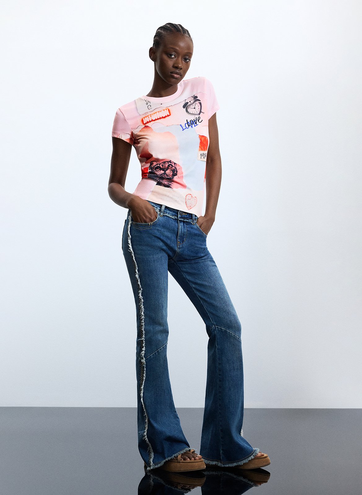 Tee-shirt droit col rond imprimé DESIGUAL Rouge