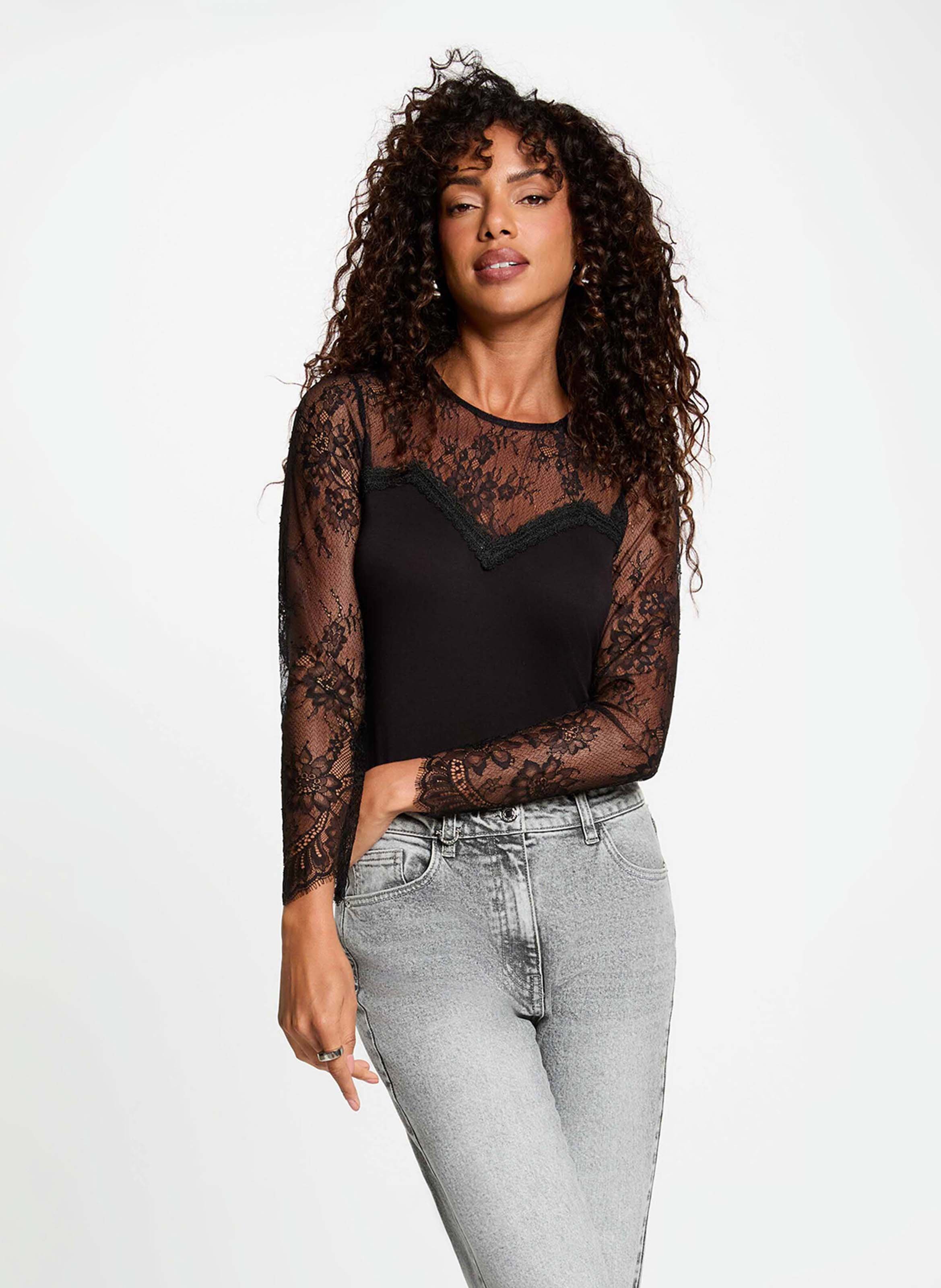 Top moulant à dentelle MORGAN Noir