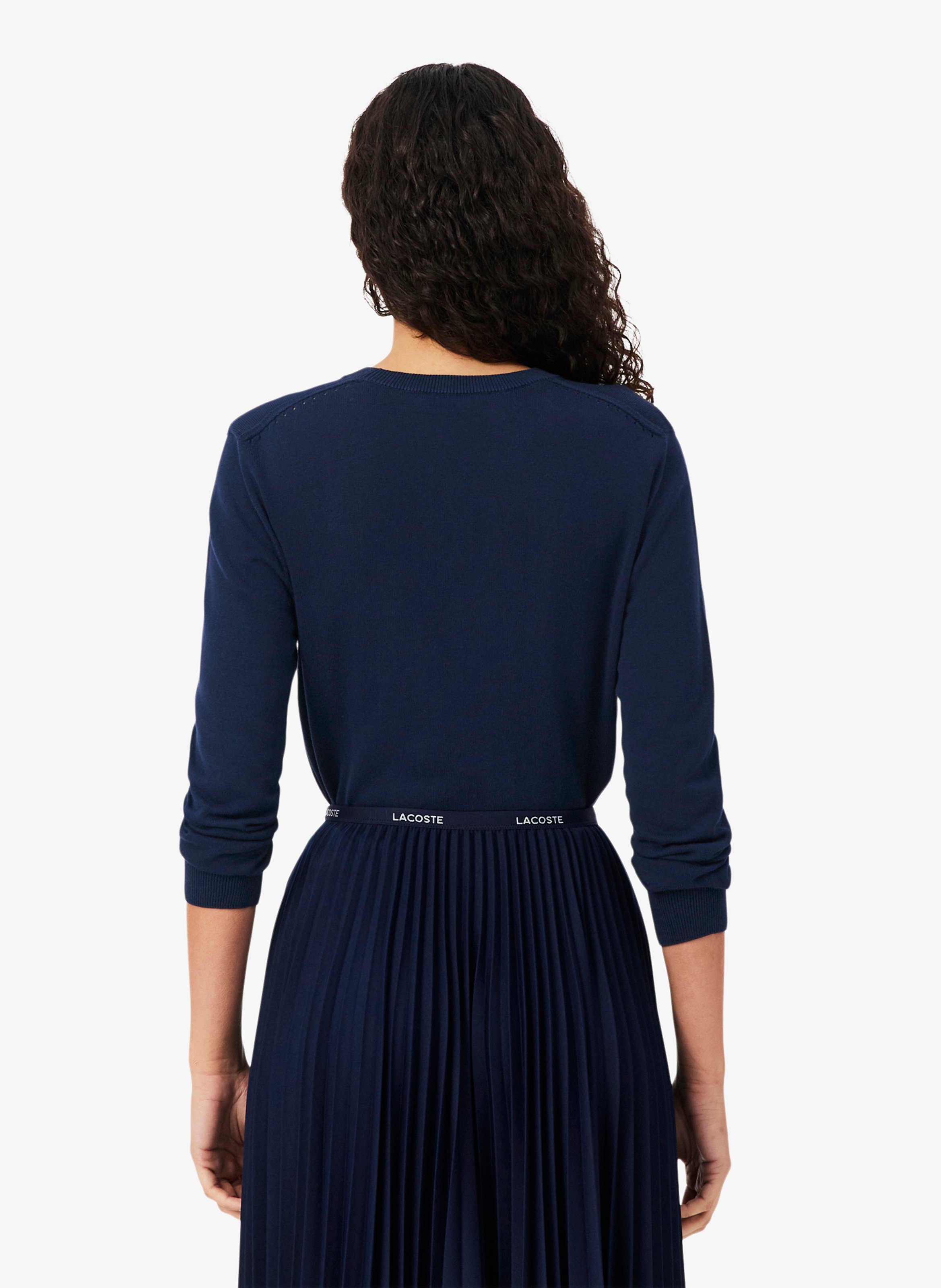 Pull droit col rond en coton LACOSTE Bleu