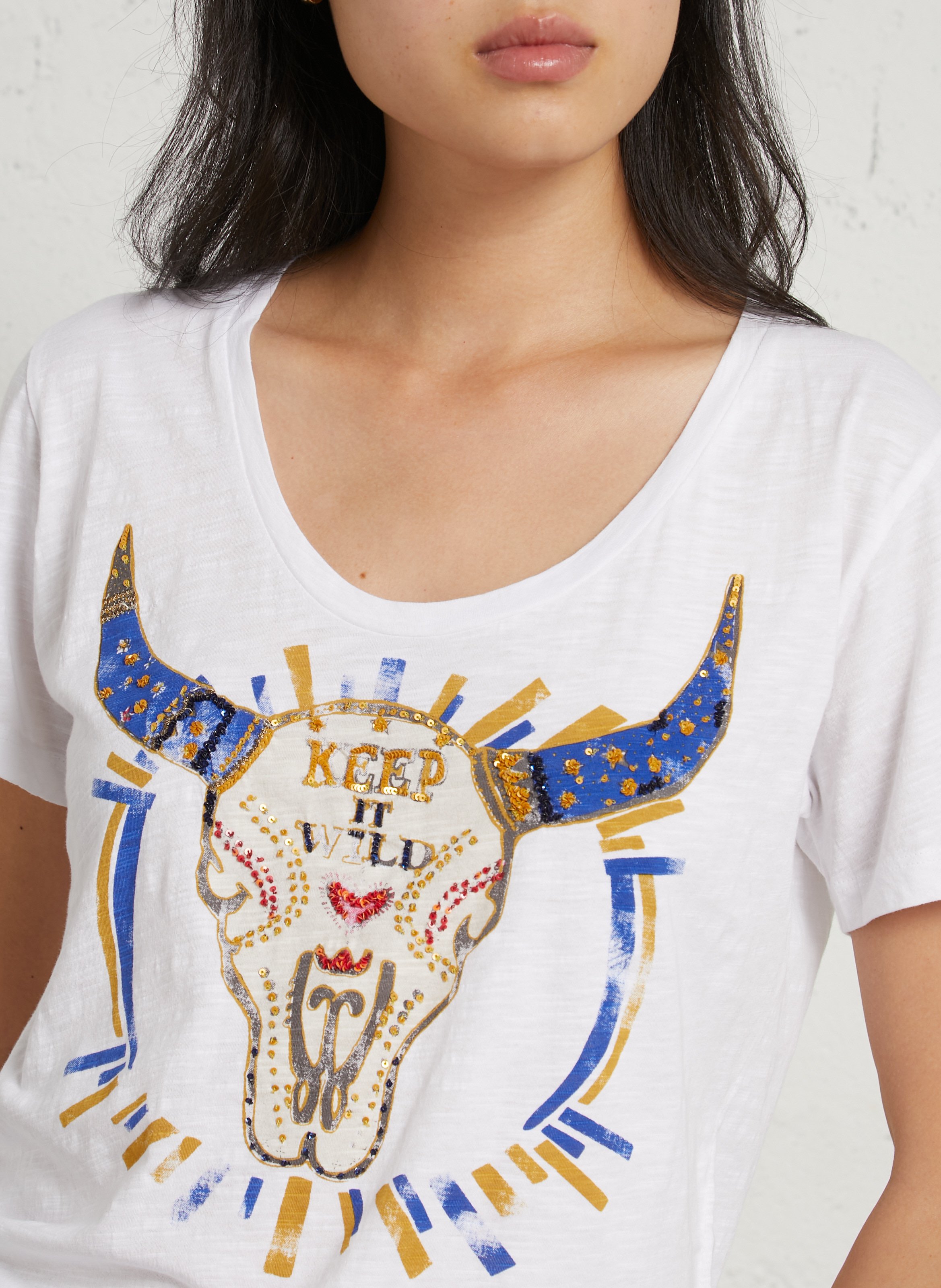 Tee-shirt à sequins en coton bio LEON & HARPER Blanc